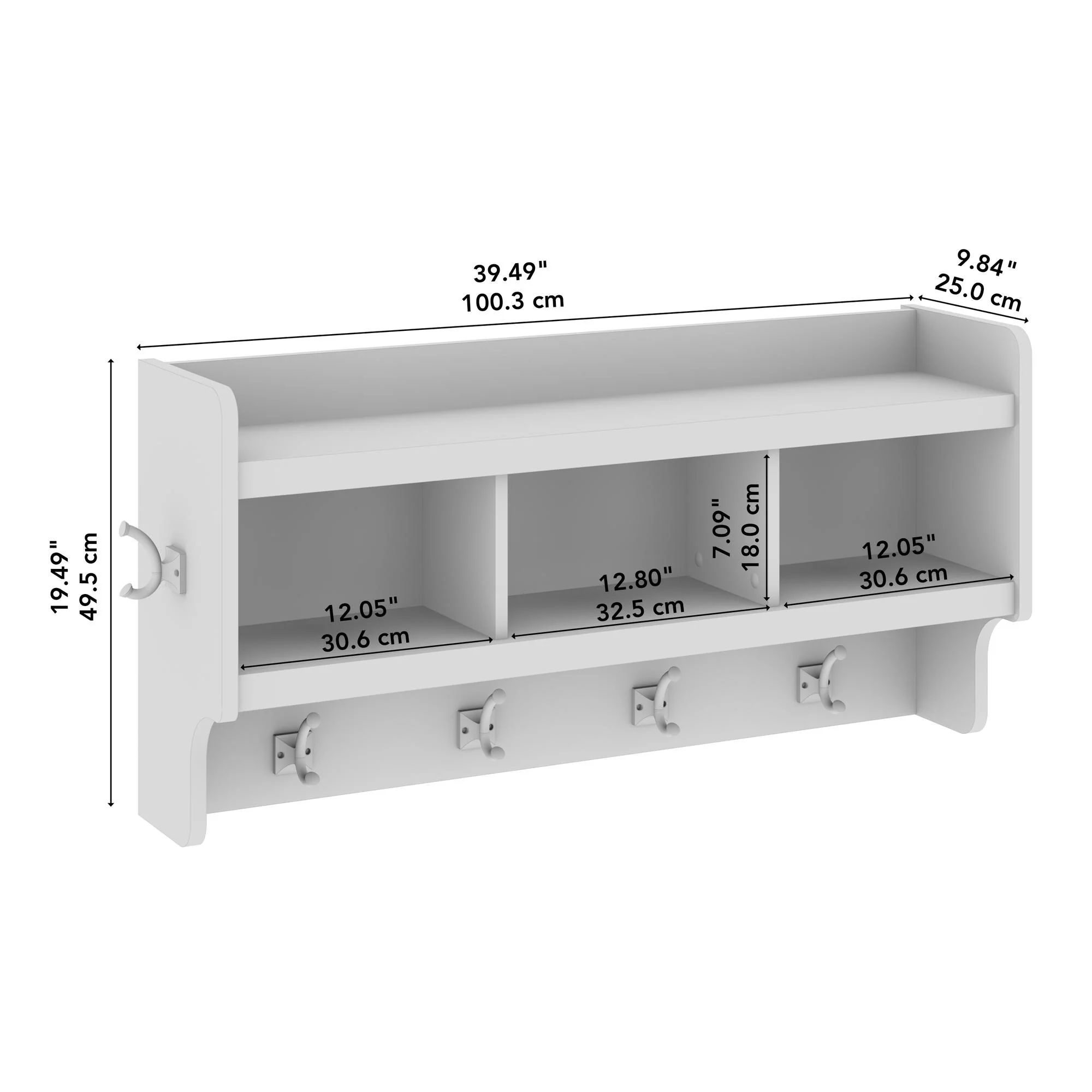 40 Inch Wall Mounted Coat Rack with Shelf, Wooden Entryway Storage and Hanging Organizer - Image 25
