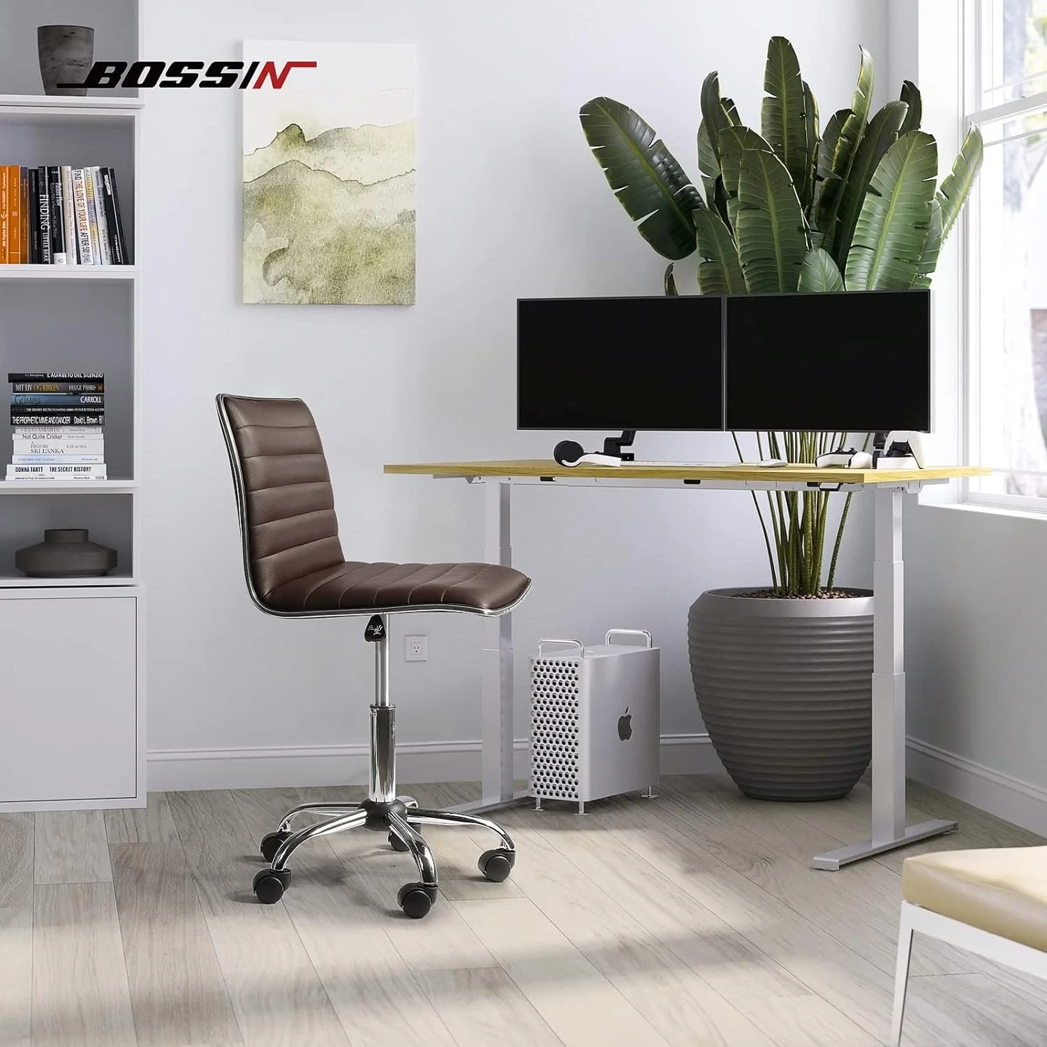 Adjustable Mid-Back Armless Swivel Office Chair, Ribbed Task and Vanity Chair for Small Spaces - Image 21