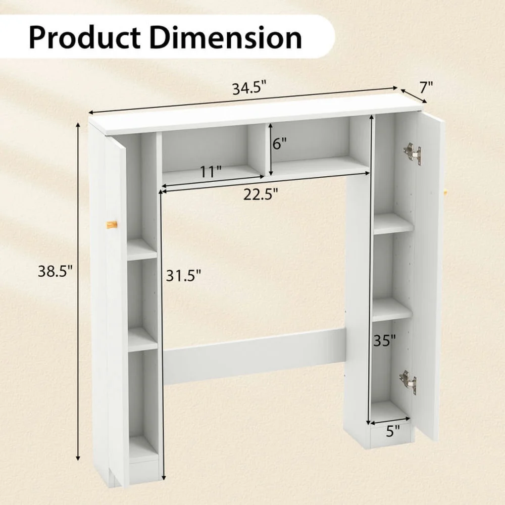 Topcobe Over The Toilet Storage Cabinet with 2 Open Compartments and 4 Adjustable Shelves, Bathroom Furniture, Bathroom Shelves, White - Image 3