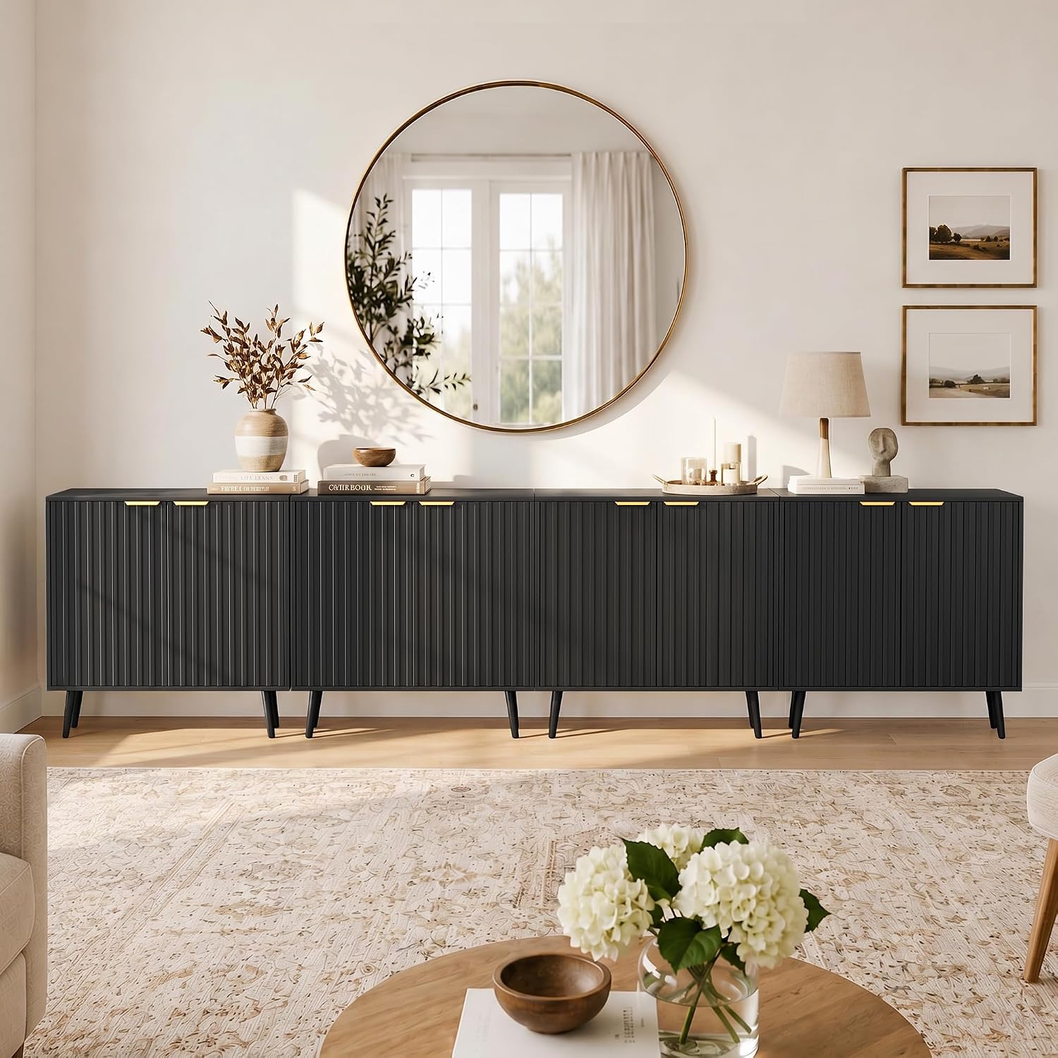 Fluted Storage Cabinet, Free Standing Buffet, Wood Sideboard, Multifunctional Accent Storage for Living Room, Hallway, Entryway, Dining Room (1, Oak) - Image 6