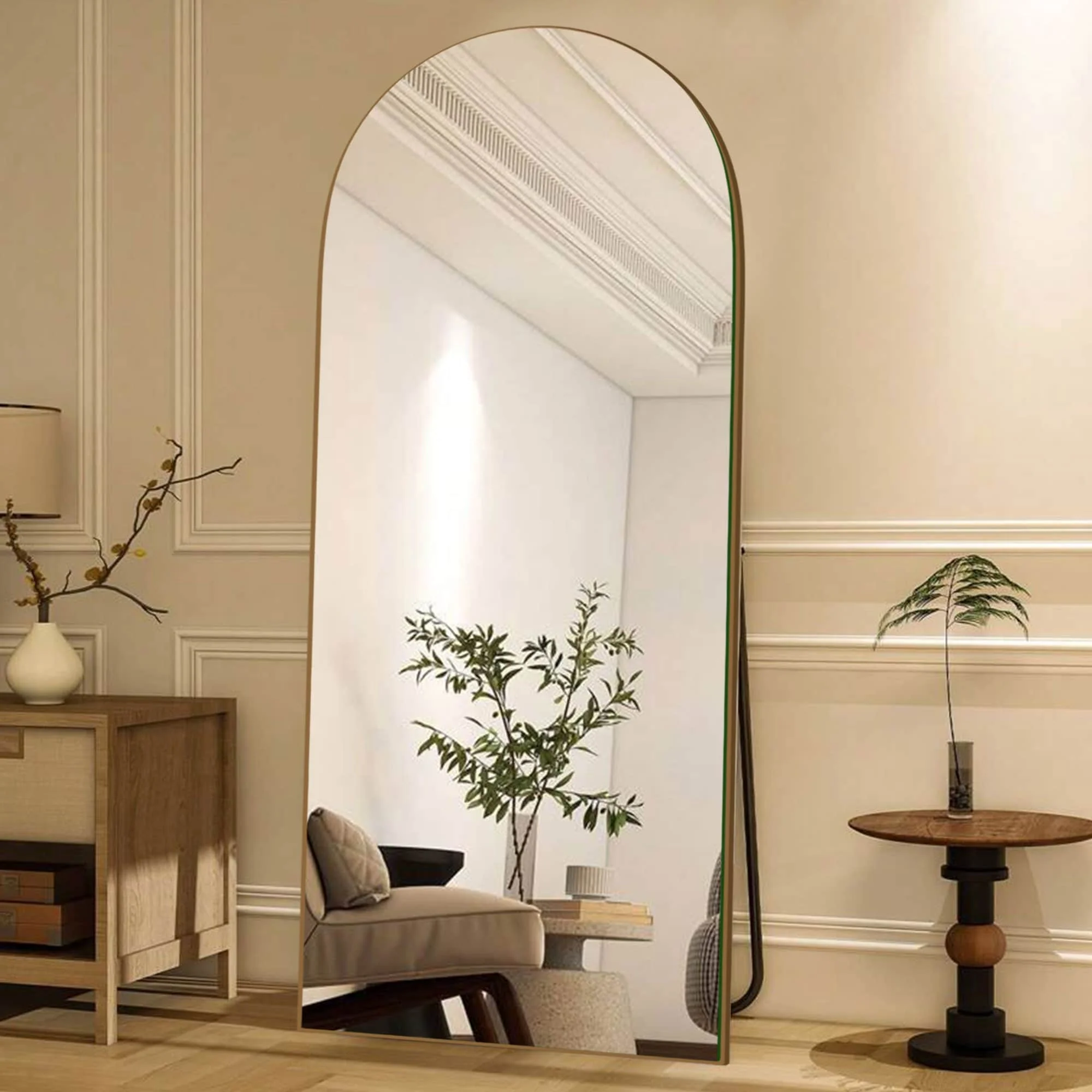 Arched Full Length Wood Floor Mirror, Full Body Standing and Wall Mounted Mirror for Bedroom, Living Room and Home Decor - Image 52