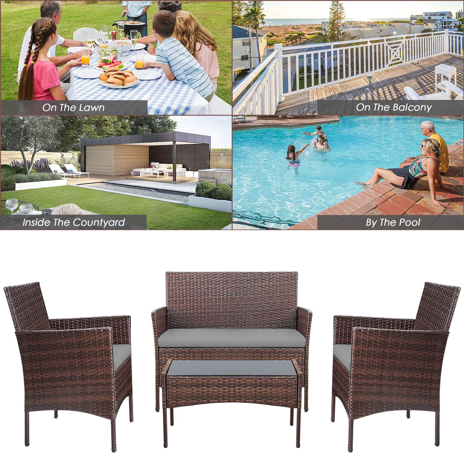 4-Piece Outdoor Patio Furniture Set, Rattan Wicker Chairs and Outdoor Seating Set - Image 19