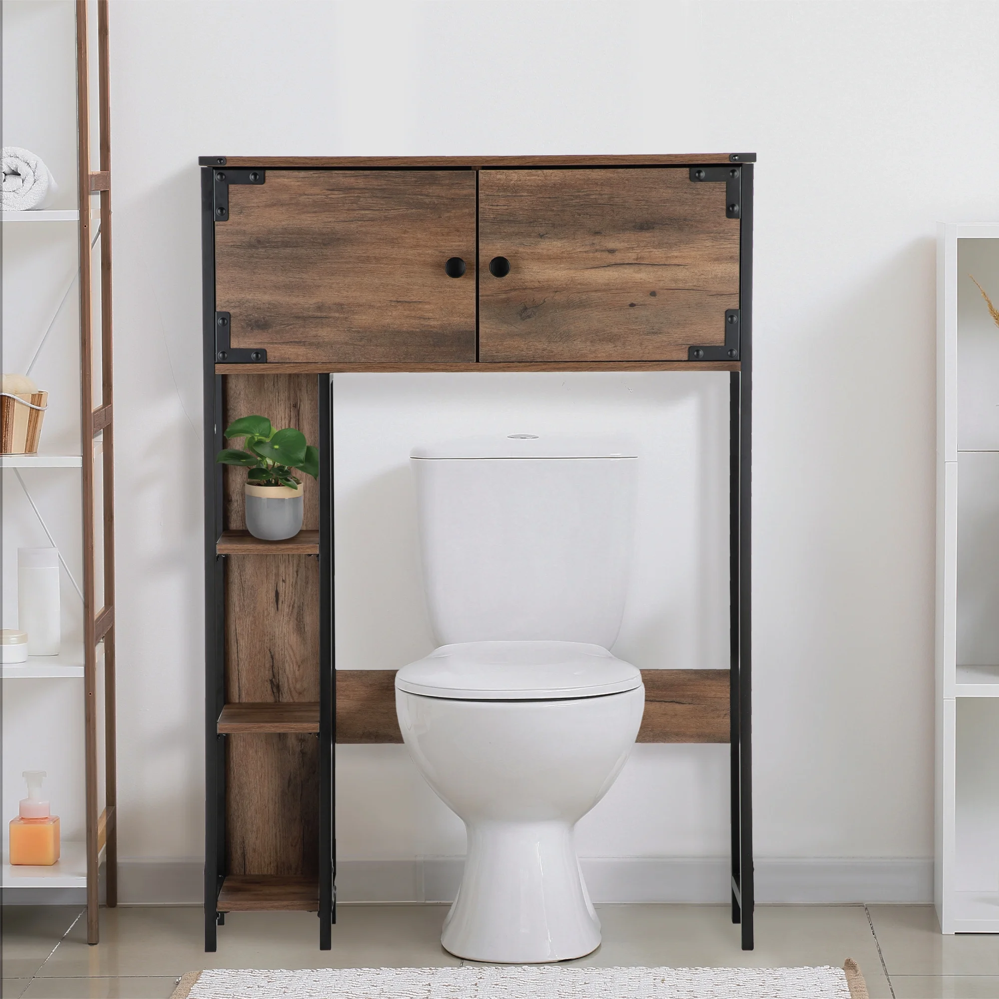 Landia Home over the Toilet Storage Cabinet, 3 Shelves, Brown Wood Finish - Image 6