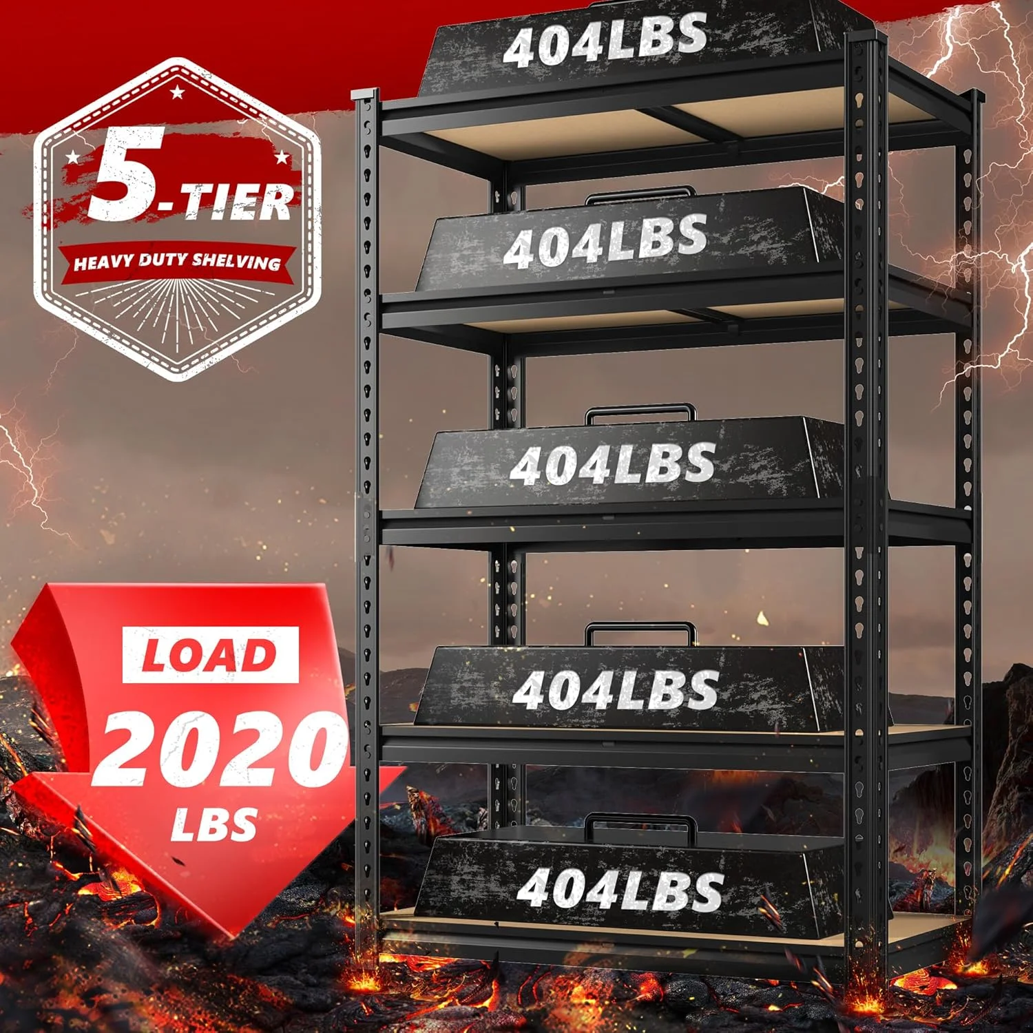 Storage Shelves 5 Tier Garage Shelving Heavy Duty Adjustable Garage Shelves, Utility Rack Shelf, Shelving Units for Storage Warehouse Pantry Closet, 35.5" W x 11.9" D x 72" H, 4 Pack - Image 4