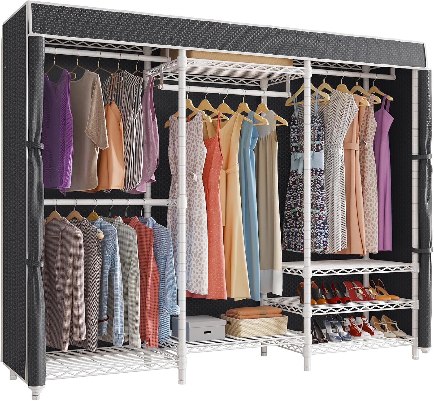 VIPEK V5C Heavy Duty Covered Clothes Rack Portable Closet Rack, Black Metal Clothing Rack with Black Upgarded Polyester Cover, Adjustable Custom Freestanding Closet Wardrobe, Max Load 800LBS - Image 9