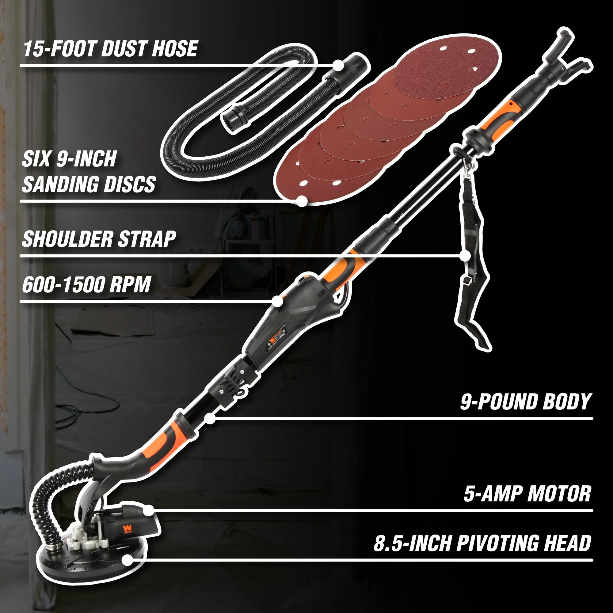 WEN Variable Speed 5-Amp Drywall Sander with 15-Foot Dust Hose - Image 2