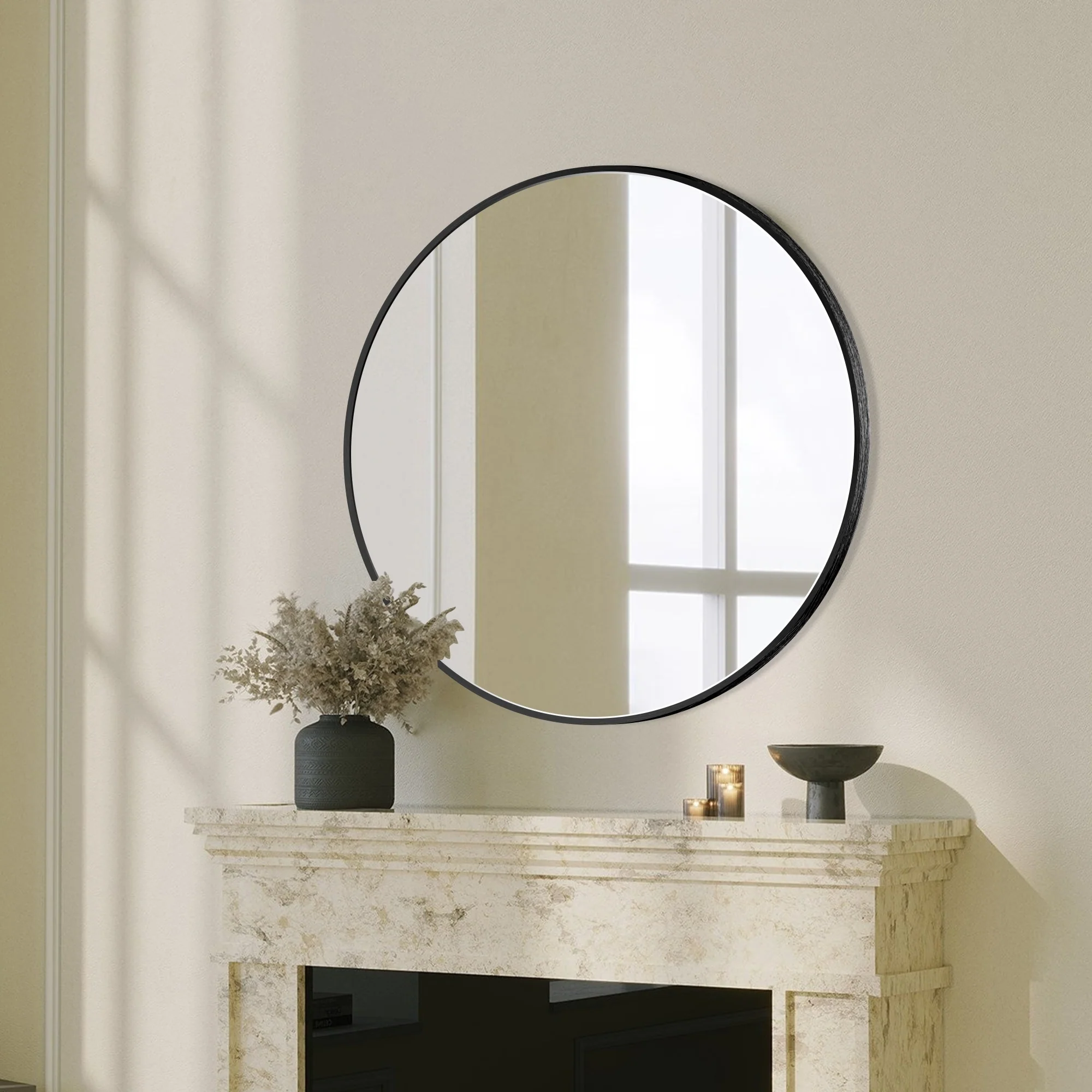 Modern Round Bathroom Vanity Mirror, Wall Mounted Circular Mirror for Bathroom, Bedroom and Home Decor - Image 59