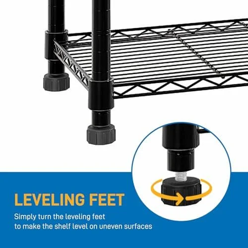 Tier Storage Shelves Standing Shelf Units NSF Wire Garage Organizer Heavy Duty Garage Shelving Unit L Shaped Clothes Rack for Corner Laundry Bathroom Kitchen Pantry Closet (Black, 4 Tire) - Image 15