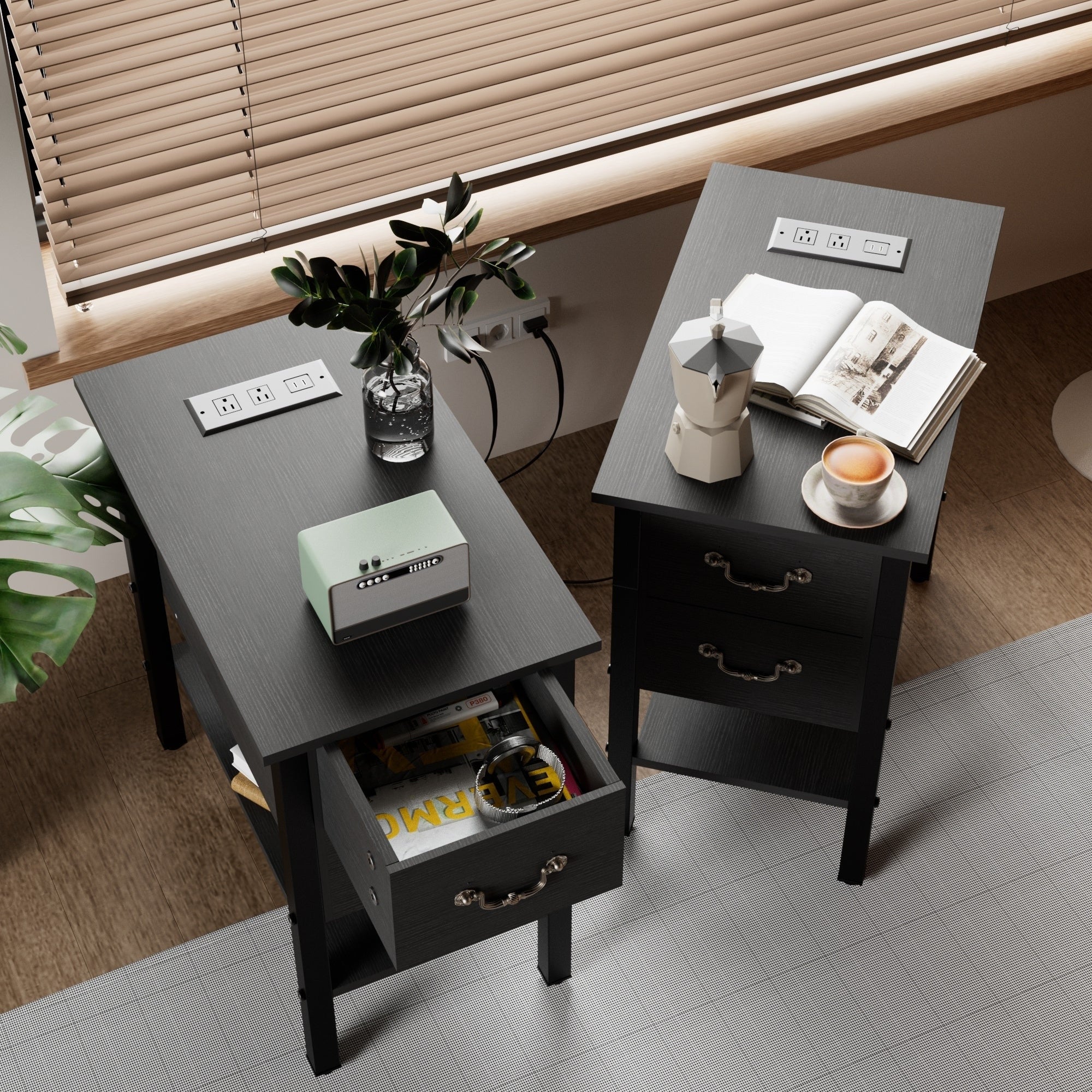 Narrow End Table with Charging Station, Chairside Table with Drawers, USB Ports and Power Outlets - Image 8