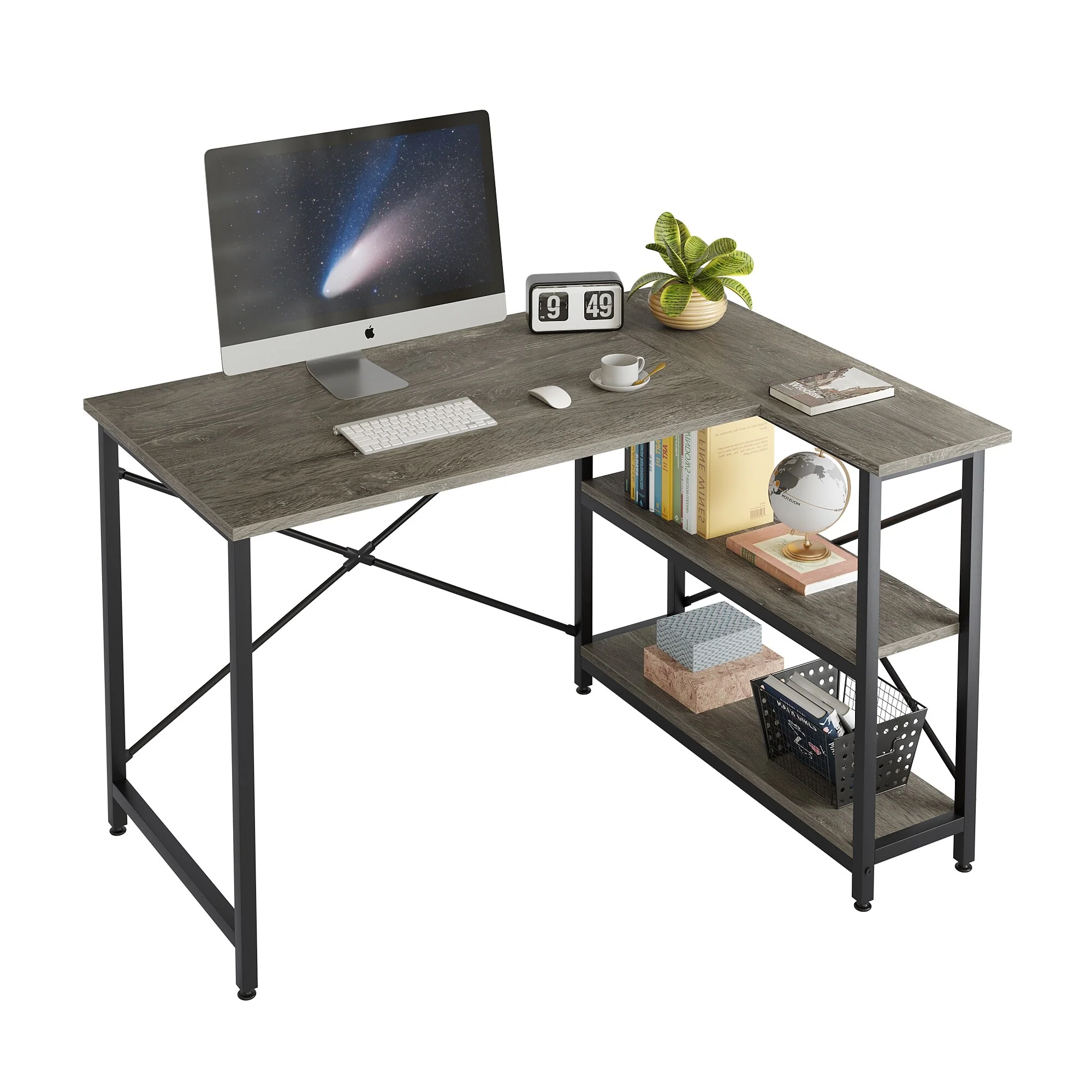 Small L Shaped Computer Desk with Storage Shelves, Compact Corner Workstation for Home Office and Study - Image 99
