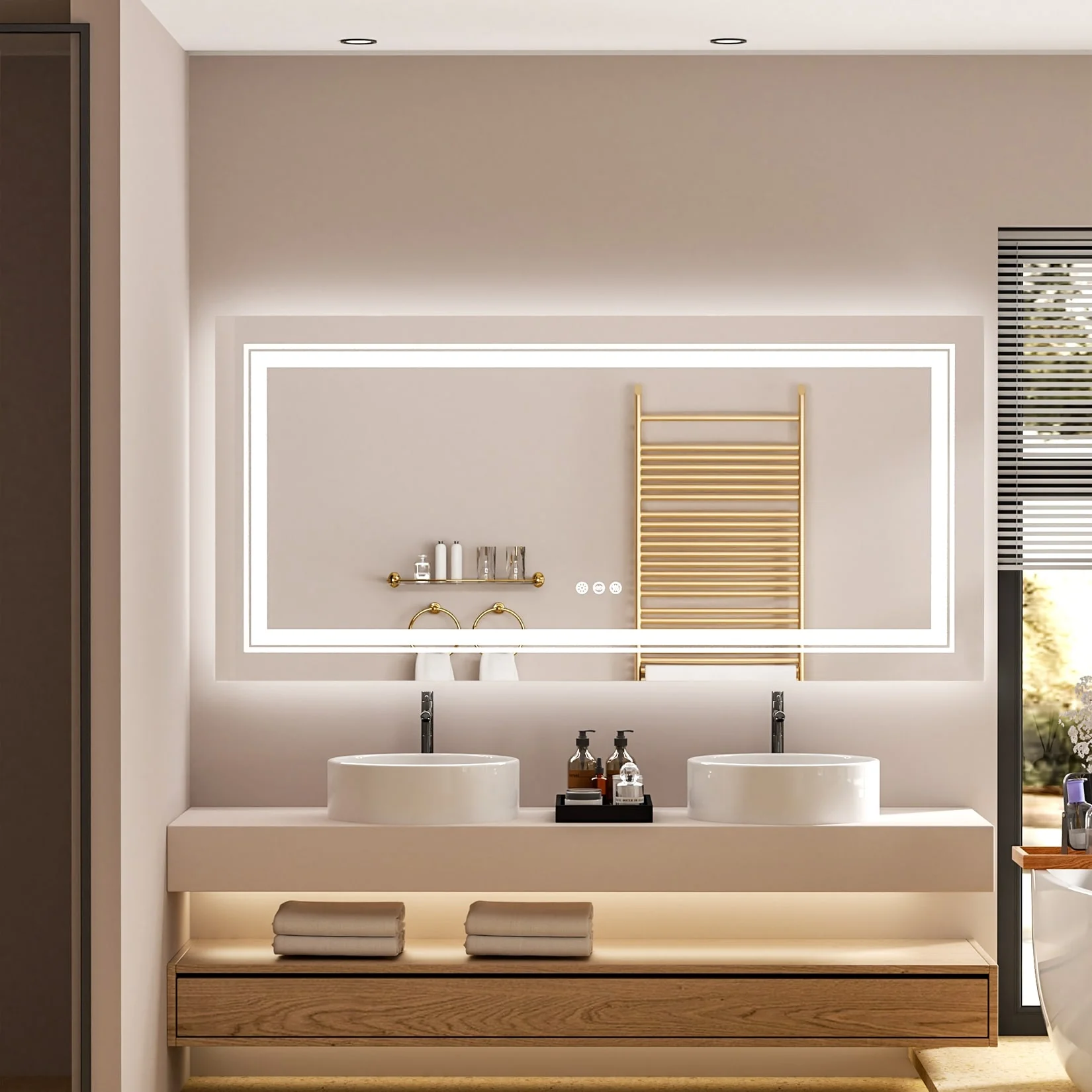 Extra Large LED Lighted Bathroom Mirror, Anti-Fog Wall Mounted Vanity Mirror with 3 Colors - Image 36