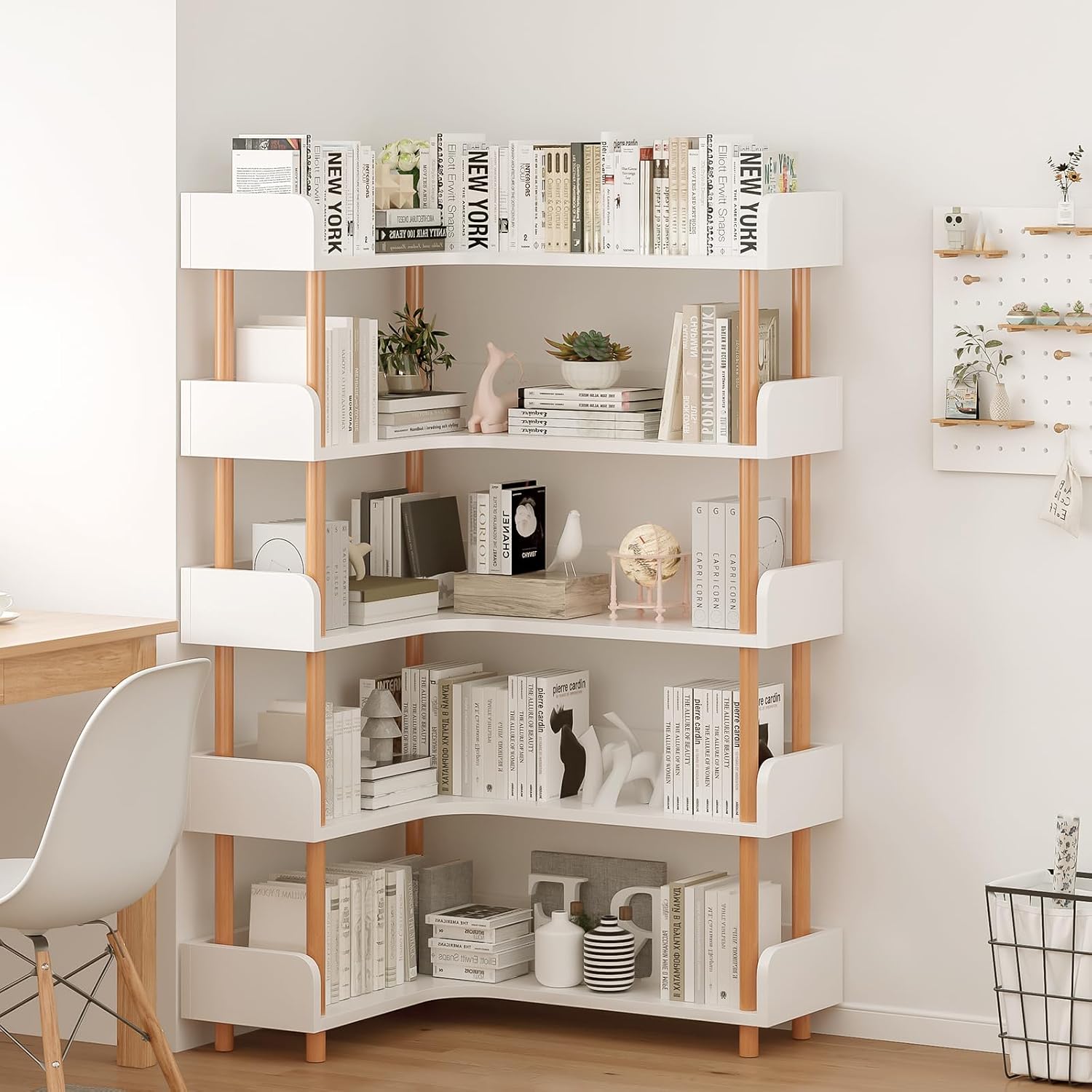 5-Tier Reversible Corner Bookshelf, L-Shaped Shelf, Oak - Image 5