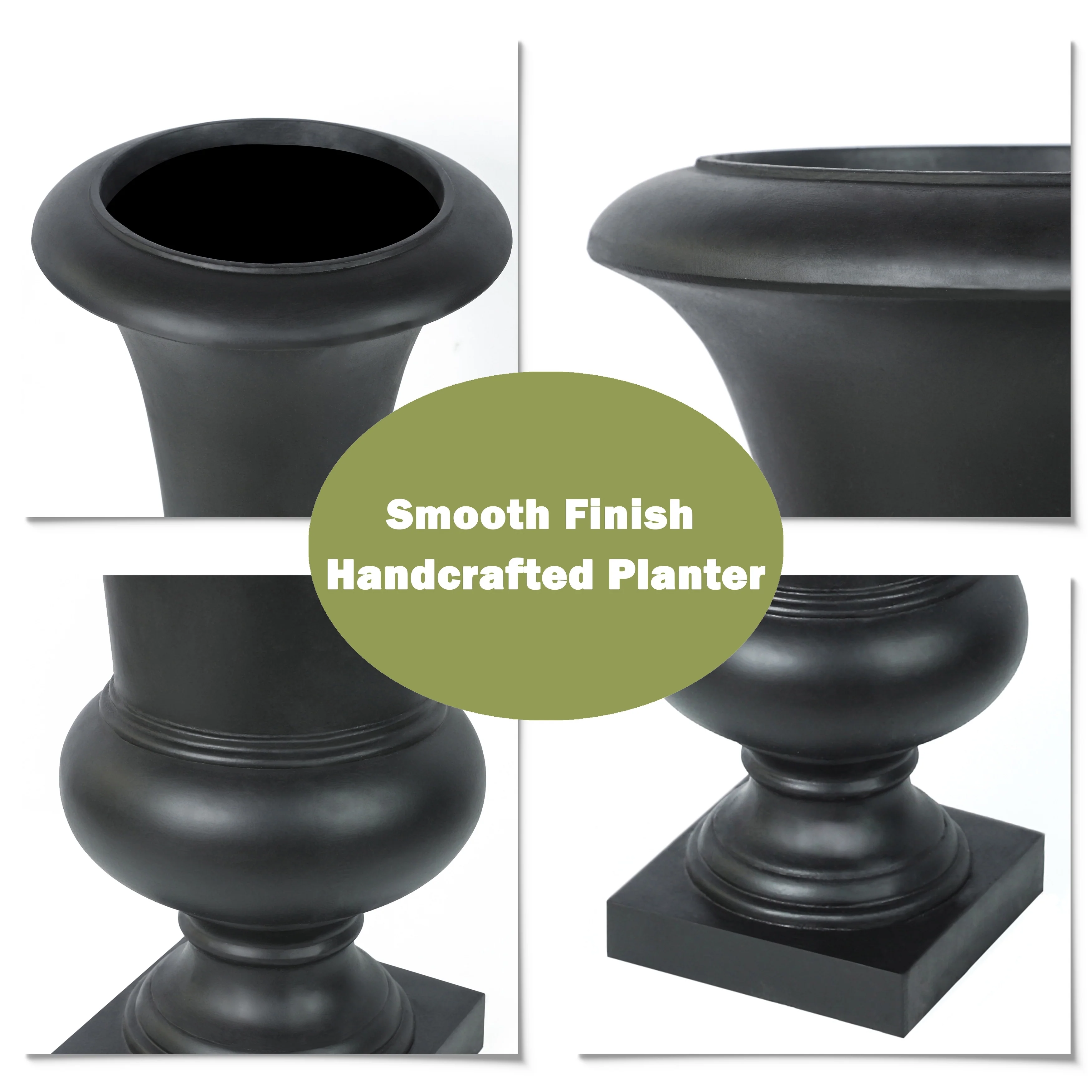 22.75" Tall Handmade Fiber Stone Urn Planter Pot, Decorative Outdoor Garden Flower Container for Patio and Home - Image 21