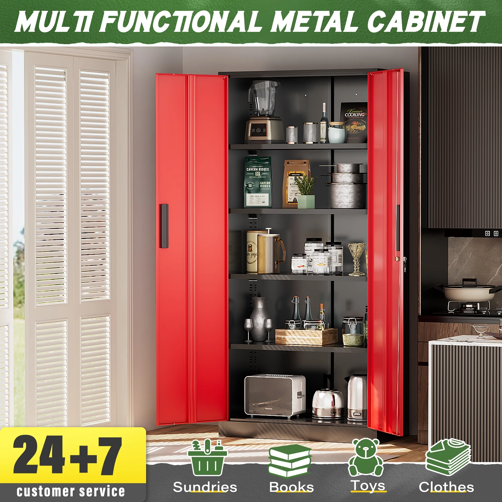 SOLAURA Metal Storage Cabinet with Wheels, 73" Garage Rolling Cabinet with Locking Door and 4 Shelves, Tool Cabinet on Caster for Home, Office, Black - Image 57