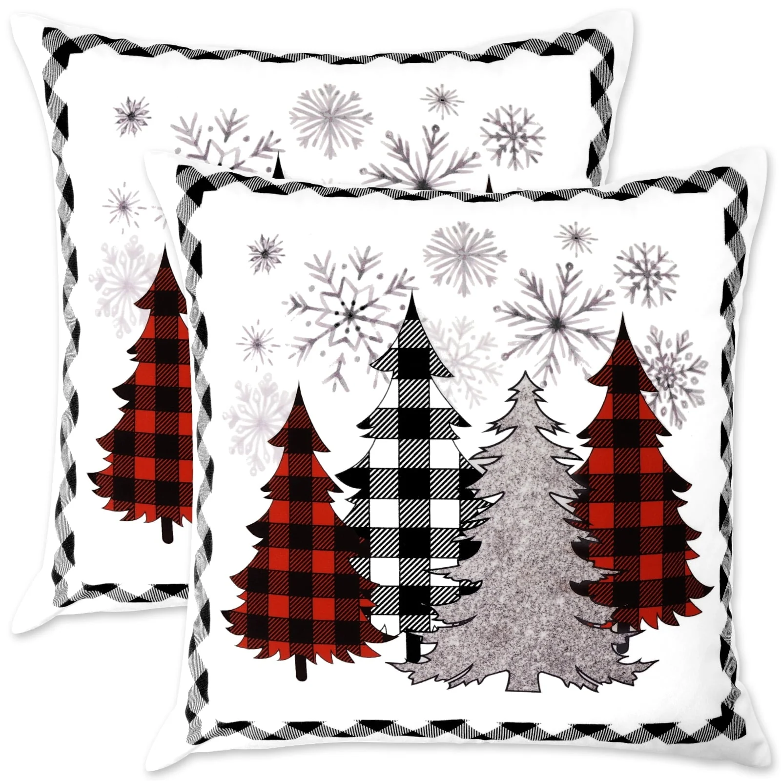 BLEUM CADE Christmas Pillow Covers 18 x 18 inch Grey Snowflakes Christmas Tree Throw Pillow Covers Set of 2,Xmas Buffalo Plaid Cushion Cover Winter Holiday Decorative Pillow Cases - Image 3