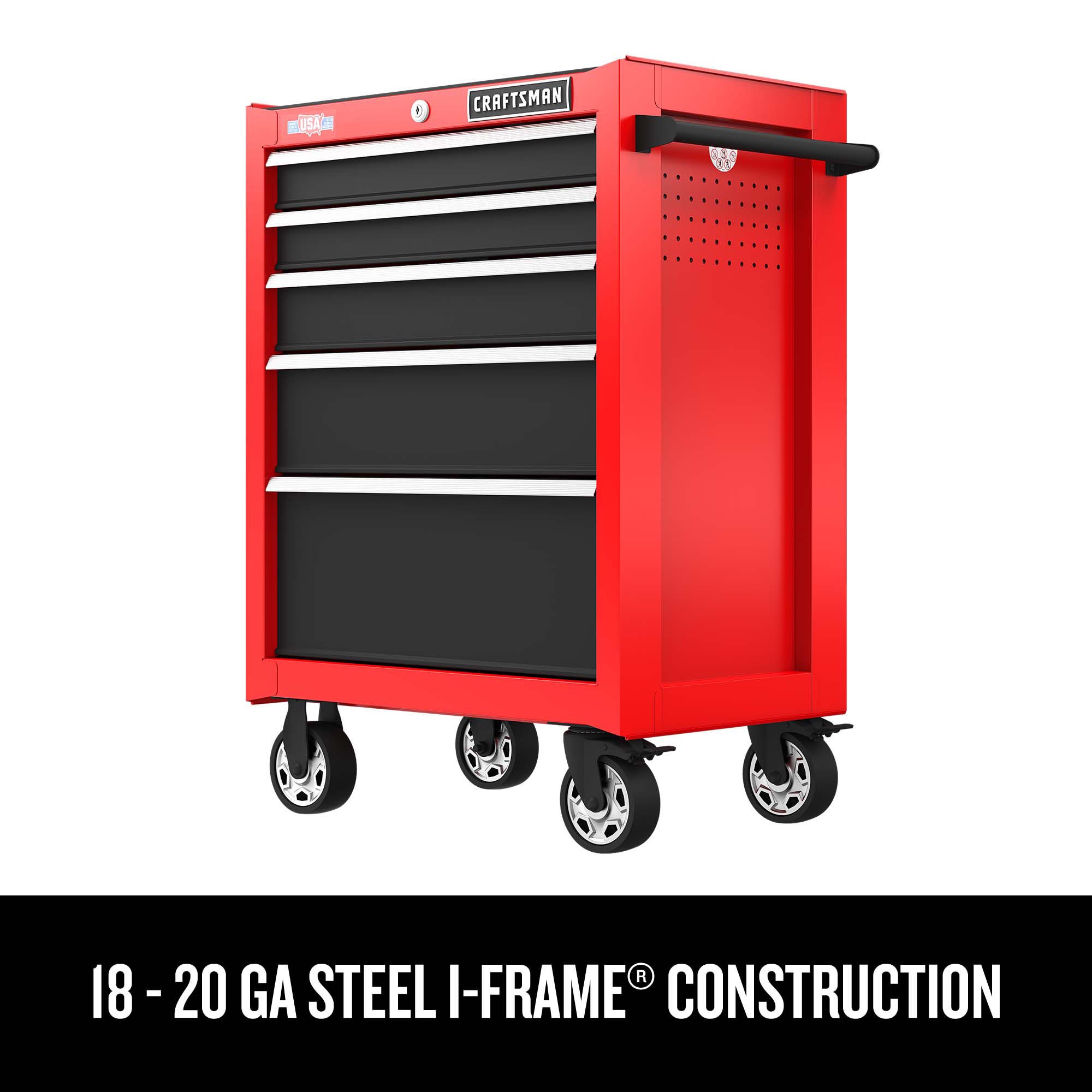 26-Inch W x 36.5-Inch H 5-Drawer Steel Rolling Tool Cabinet, Red - Image 13
