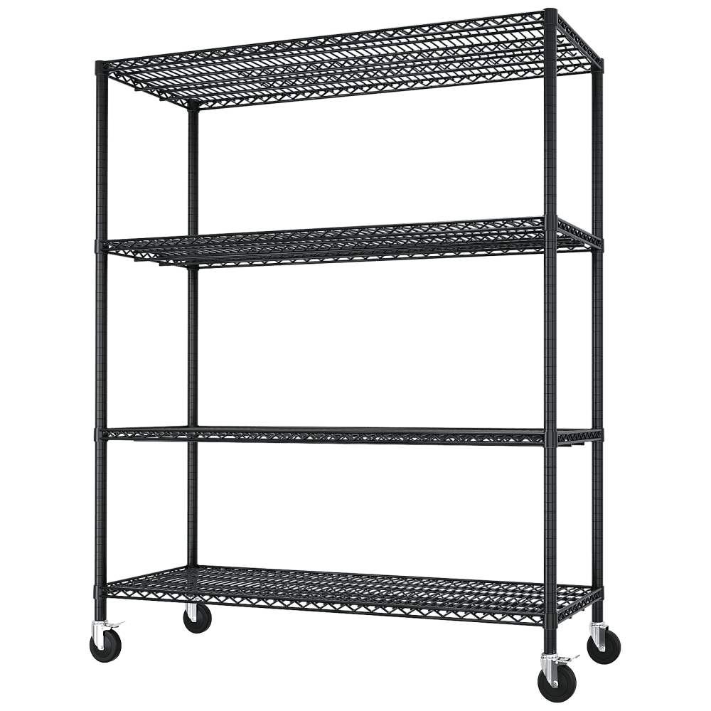 IVV 4-Tier Wire Shelving Unit on Wheels, Rolling Metal Storage Utility Rack, 2500LBS Capacity, Height Adjustable for Restaurant Garage Pantry Kitchen, 55.12"L x 23.62"W x 75.59"H, Black - Image 9