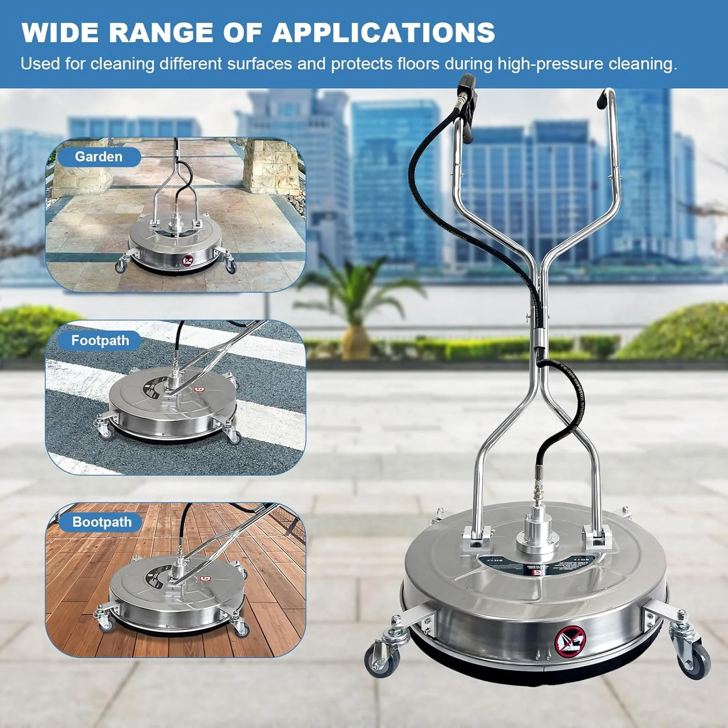 Garvee 24" Pressure Washer Surface Cleaner with Dual Handles -C Stainless Steel, 4-Wheel Design for Driveways, Sidewalks, Curbs, Decks, & Patios -C 4900 PSI, High-Efficiency Cleaning Accessory - Image 10