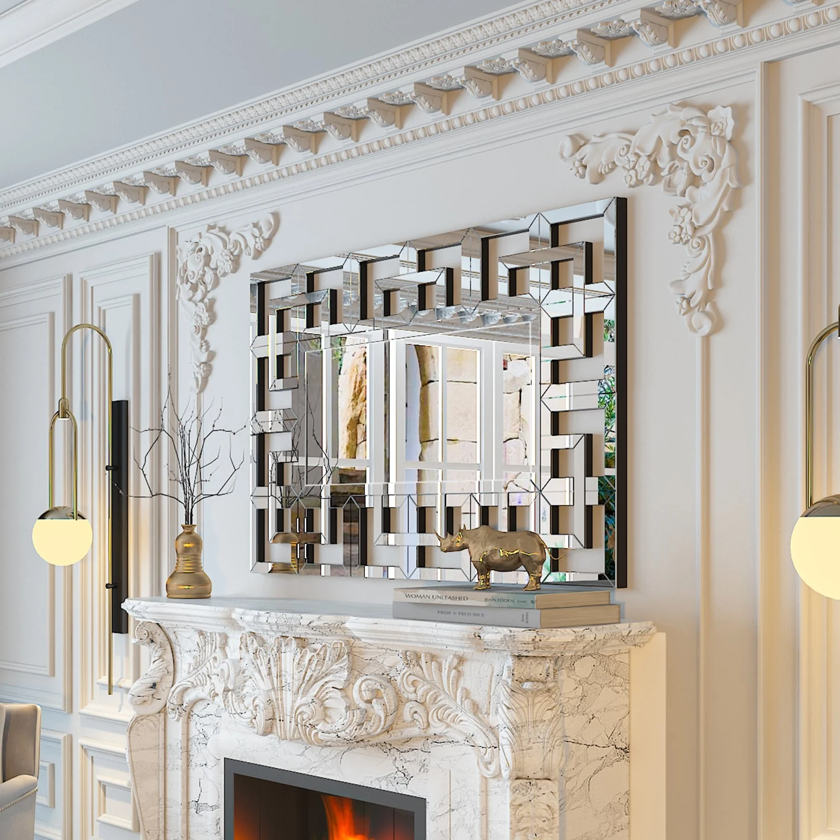 Large Silver Geometric Wall Mirror, Modern Decorative Accent Mirror for Living Room, Bedroom and Entryway - Image 3