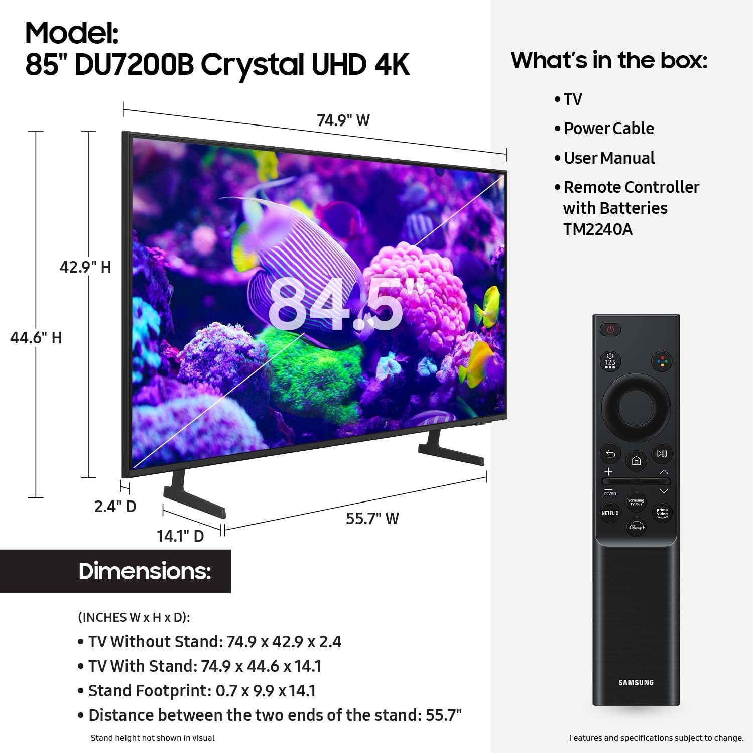 85-Inch 4K Smart TV, DU7200B, HDR - Image 2