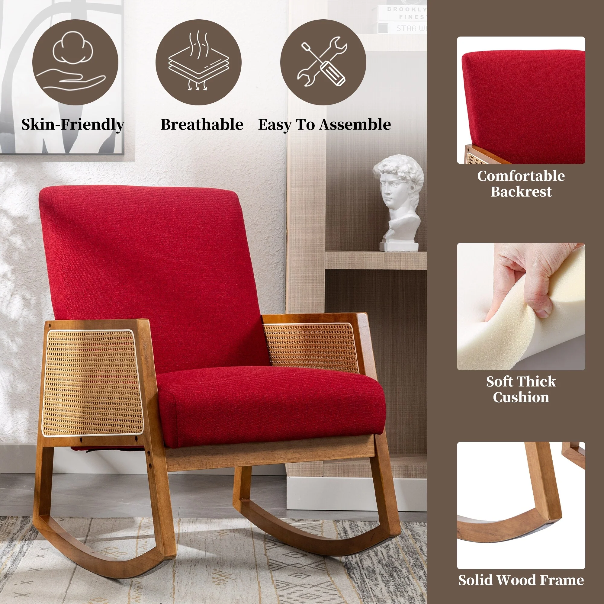 Upholstered Tall Back Rocking Chair, Smooth Gliding Accent Armchair for Comfortable Living Room Seating - Image 17