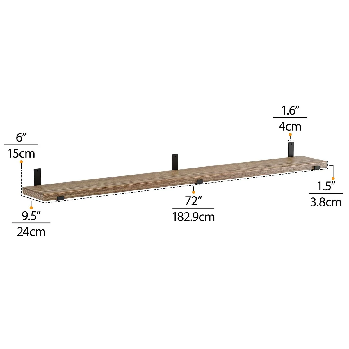 72 Inch Floating Wood Wall Shelves, Set of 3 Burnt Wood Display and Storage Shelves for Home Decor - Image 9
