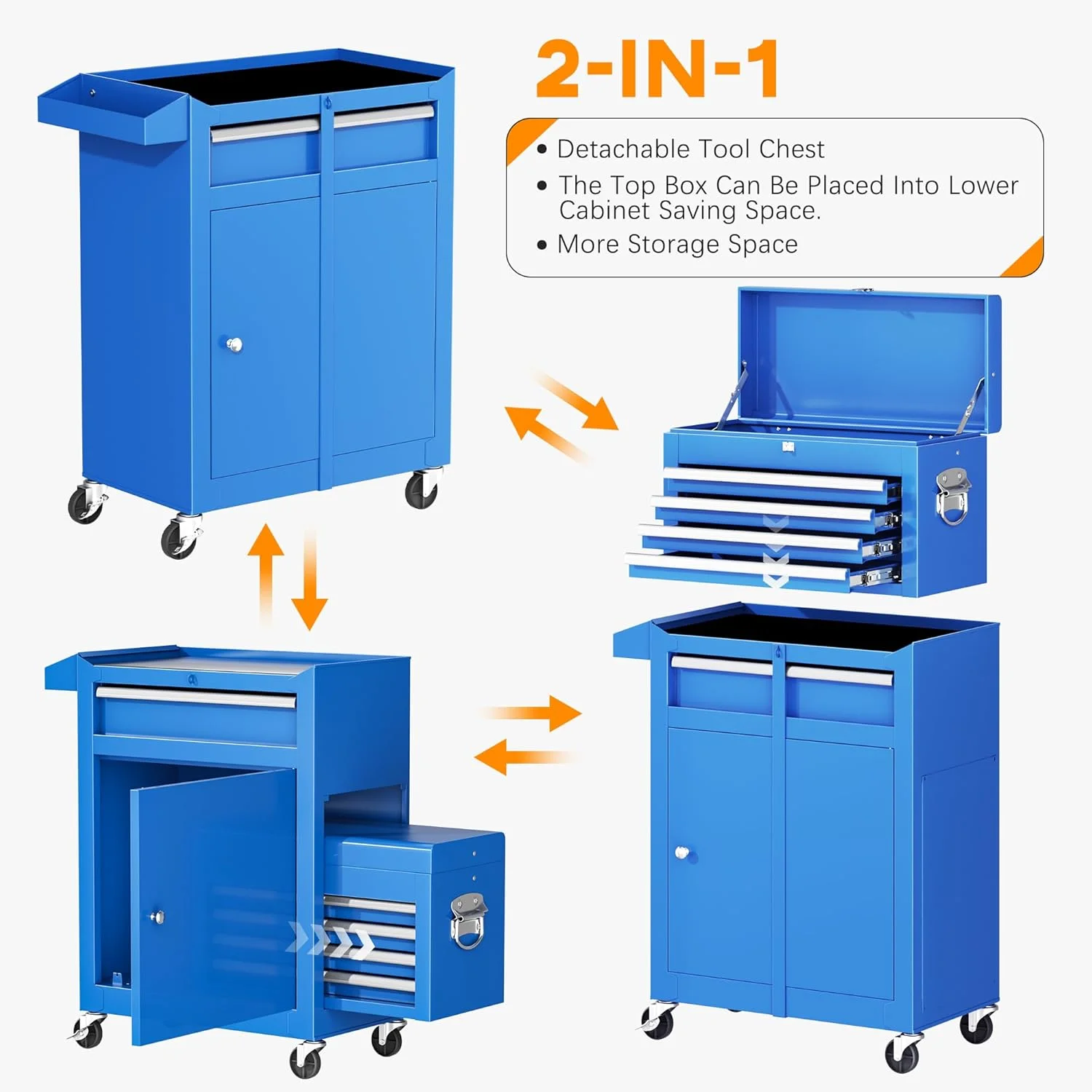 SUNCROWN 2-IN-1 Tool Chest, 8-Drawer Rolling Tool Chest with Hooks and Lockable Wheels,Metal Storage Detachable Top Tool Box with Lockable Wheels for Garage, Workshop, Art Studio(Black) - Image 21
