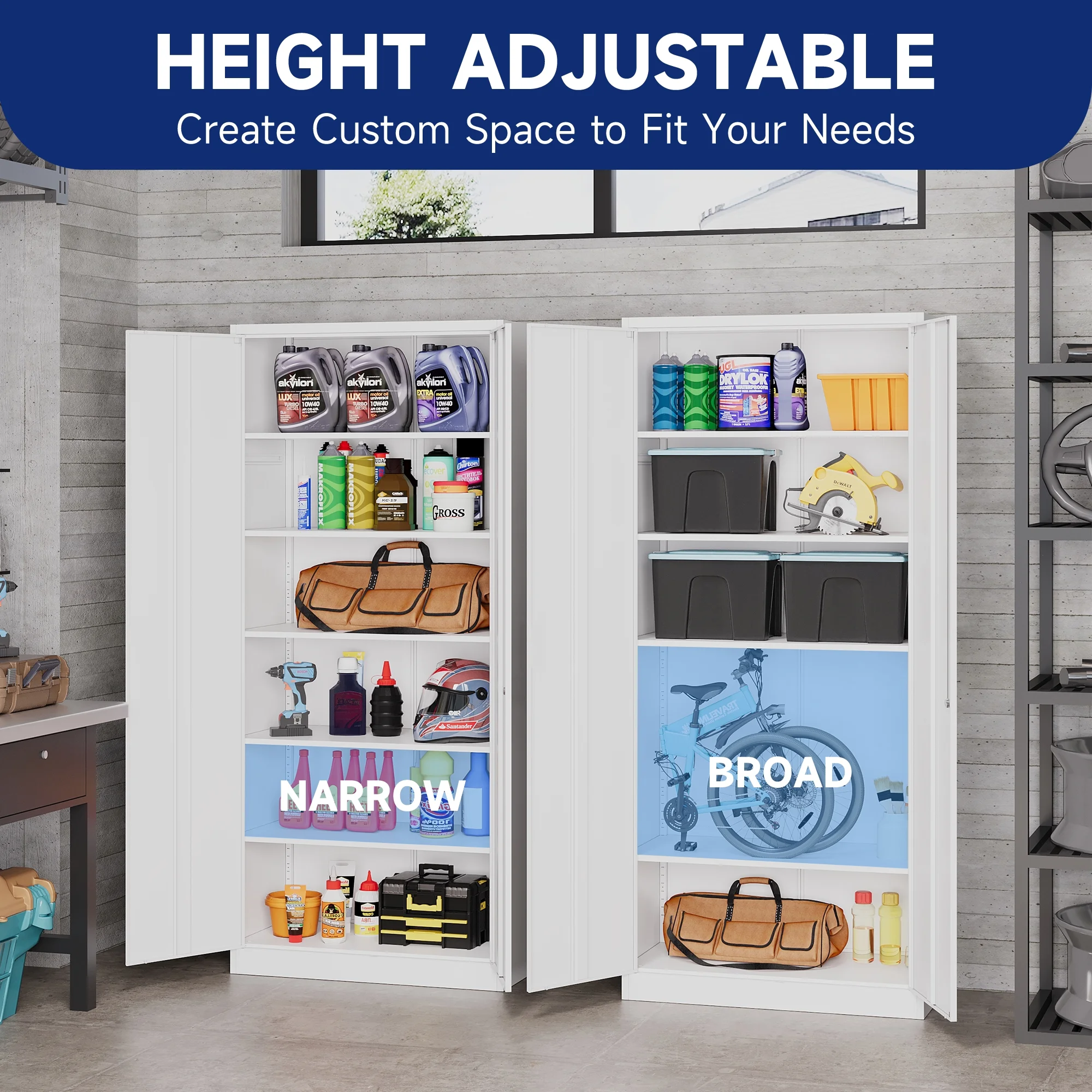 AUHUP Metal Storage Cabinet with Wheels, 73" Rolling Garage Storage Cabinets with 4 Adjustable Shelves & Locking Doors,Black Tool Cabinet for Garage,Home,Warehouse,Workshop - Image 32
