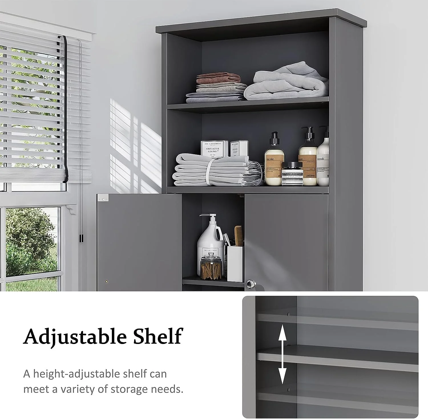 Sobaniilo Over The Toilet Storage Cabinet for Bathroom, Storage Organizer Over Toilet, Space Saver W/Adjustable Shelf & Open Storage Shelf, 75in, White - Image 10
