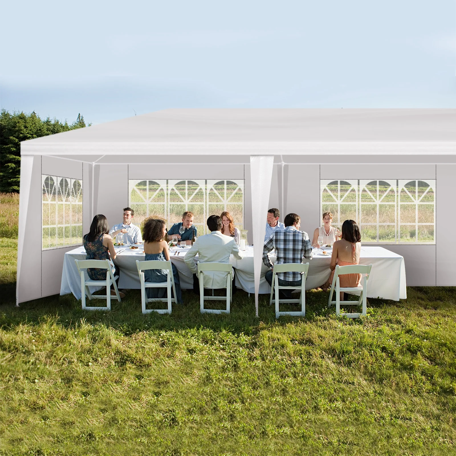 10'x30' Outdoor Party Tent with 8 Removable Sidewalls, Waterproof White Canopy Wedding Gazebo for Backyard, Patio, Camping & Events - Image 9