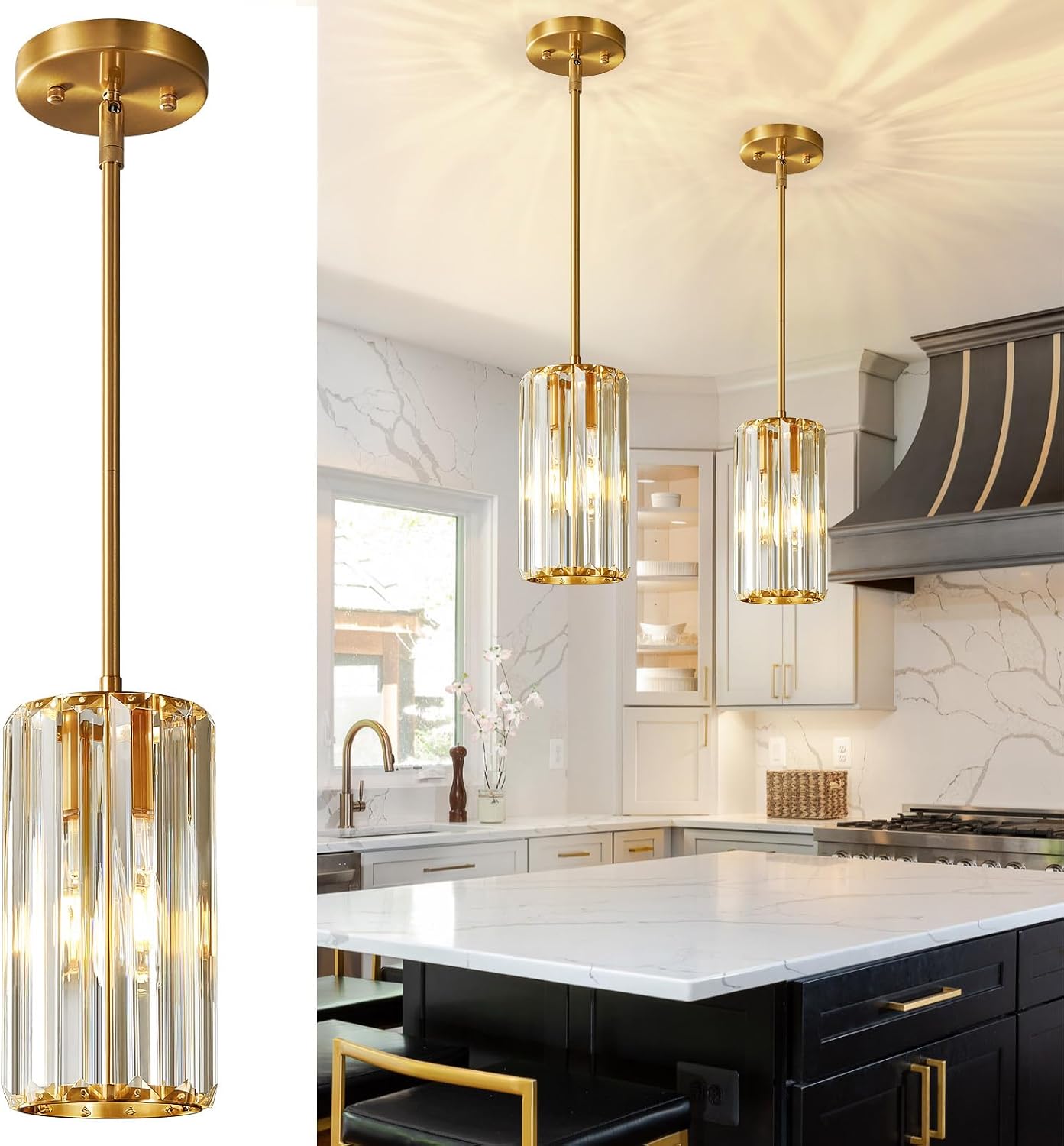 Chrome Pendant Lighting, Modern Pendant Light, Mini Crystal Chandeliers, Adjustable Pendant Light Fixture for Kitchen Island, Dining Room, Corridor & Bedroom (Chrome, 3-Pack) - Image 7