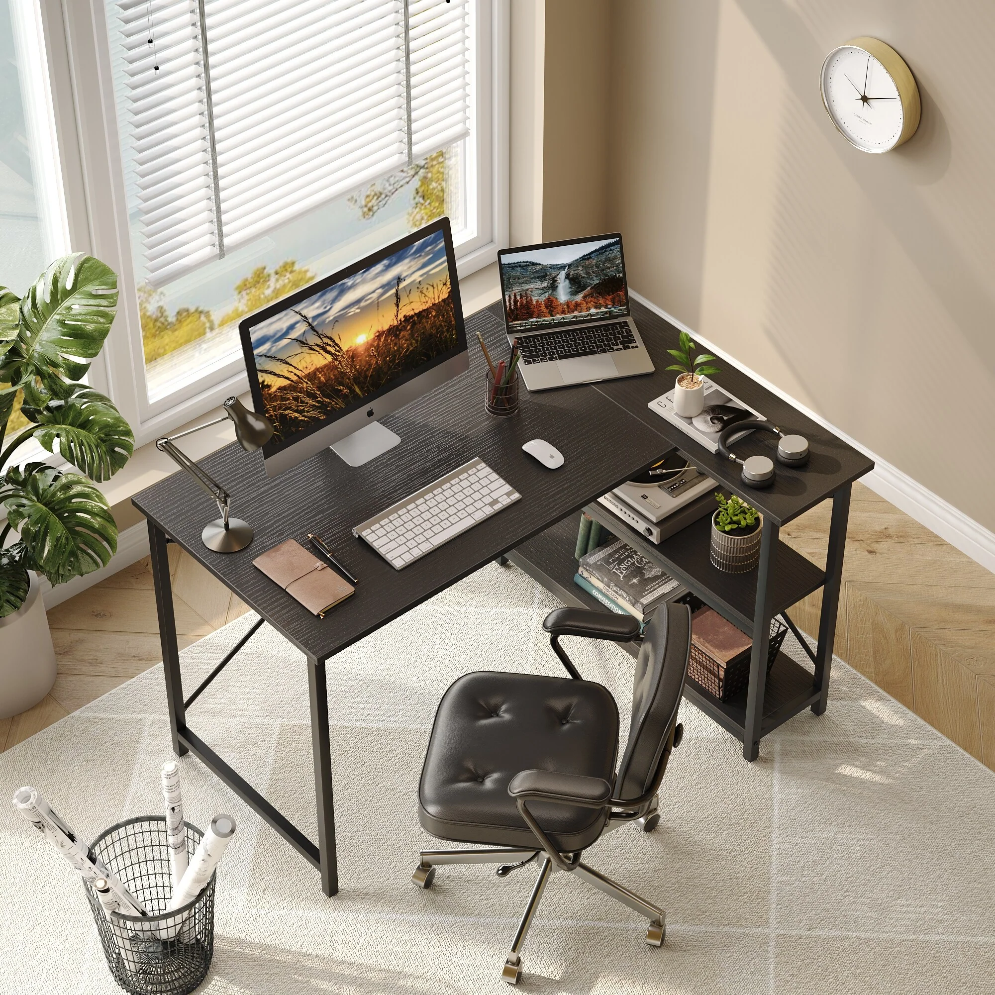 Small L Shaped Computer Desk with Storage Shelves, Compact Corner Workstation for Home Office and Study - Image 107