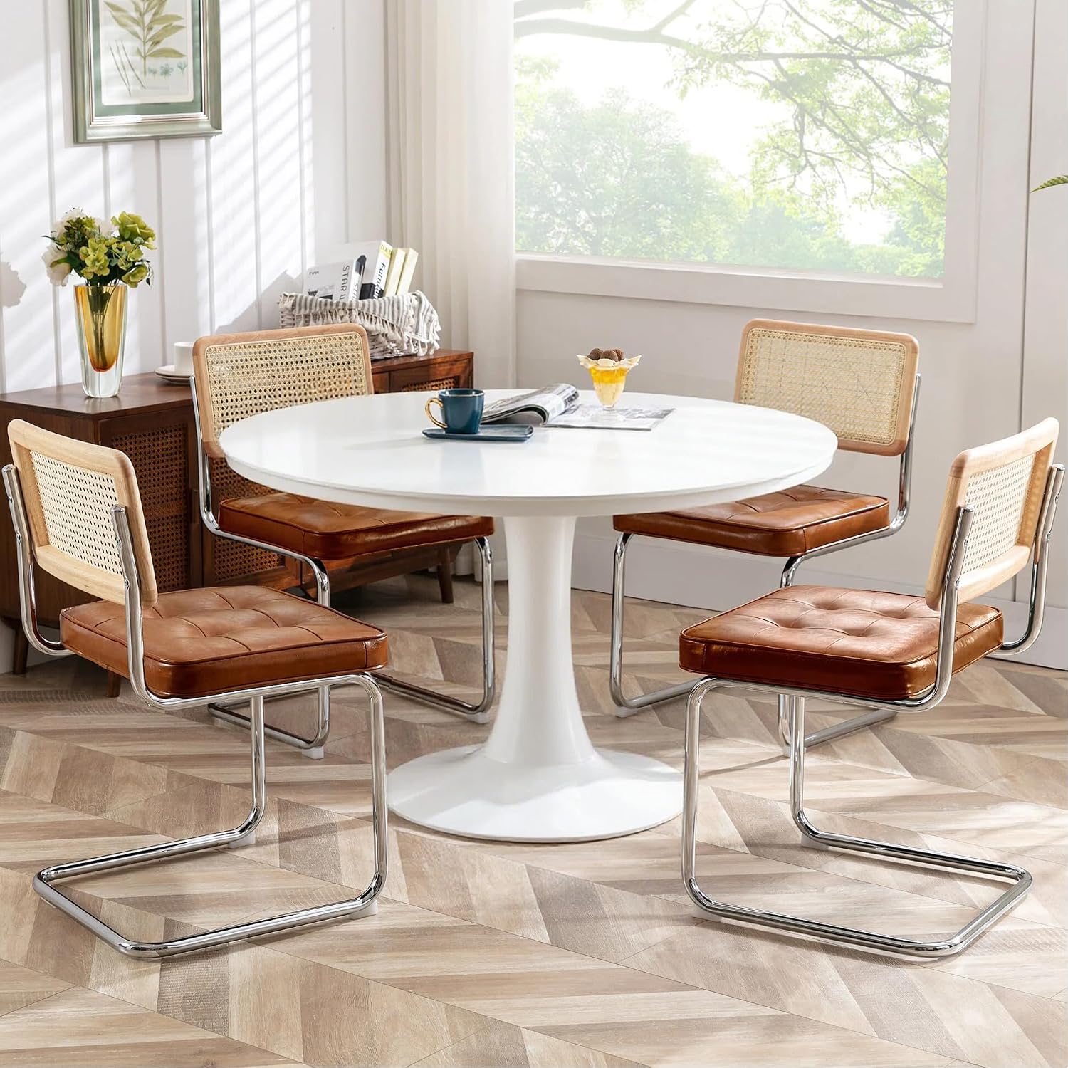 Natural Rattan Dining Chairs Set of 2, Modern Cesca Kitchen Chair - Image 22