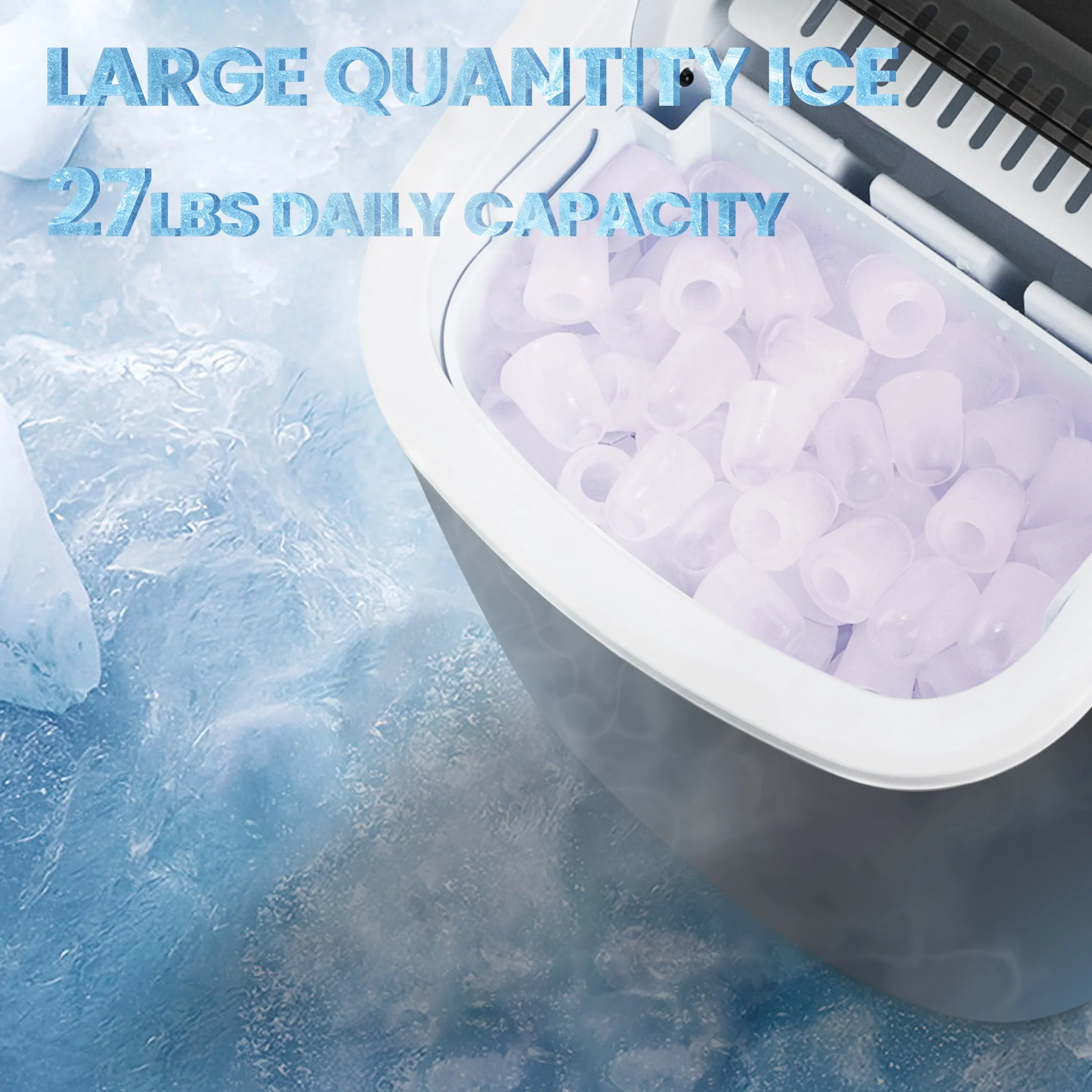 KISSAIR Countertop Ice Maker, Self-Cleaning Portable Ice Maker Machine with Handle, 9 Bullet-Shaped Ice Cubes Ready in 6 Mins, 26Lbs/24H with Ice Scoop and Basket for Home/Kitchen/Party - Image 3