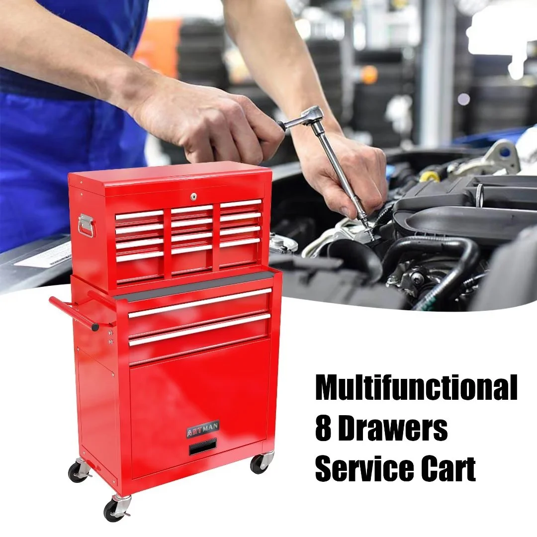 8-Drawer Rolling Tool Chest with Wheels, High Capacity Tool Storage Removable Tool Box Combo, Tool Storage Cabinet with Lockable Drawers, Toolbox for Workshop and Mechanics Garage, Blue - Image 10