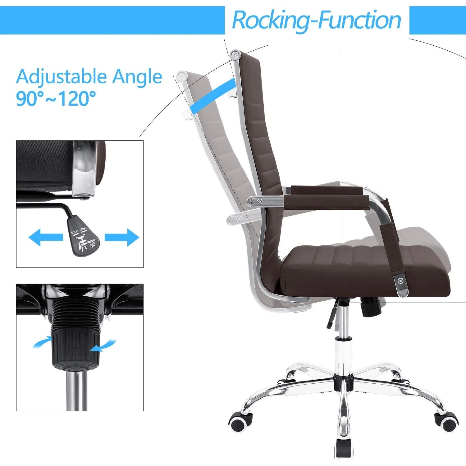 Ergonomic Ribbed Office Chair, Modern Computer Desk Chair with Comfortable Upholstered Seat for Home and Office - Image 22