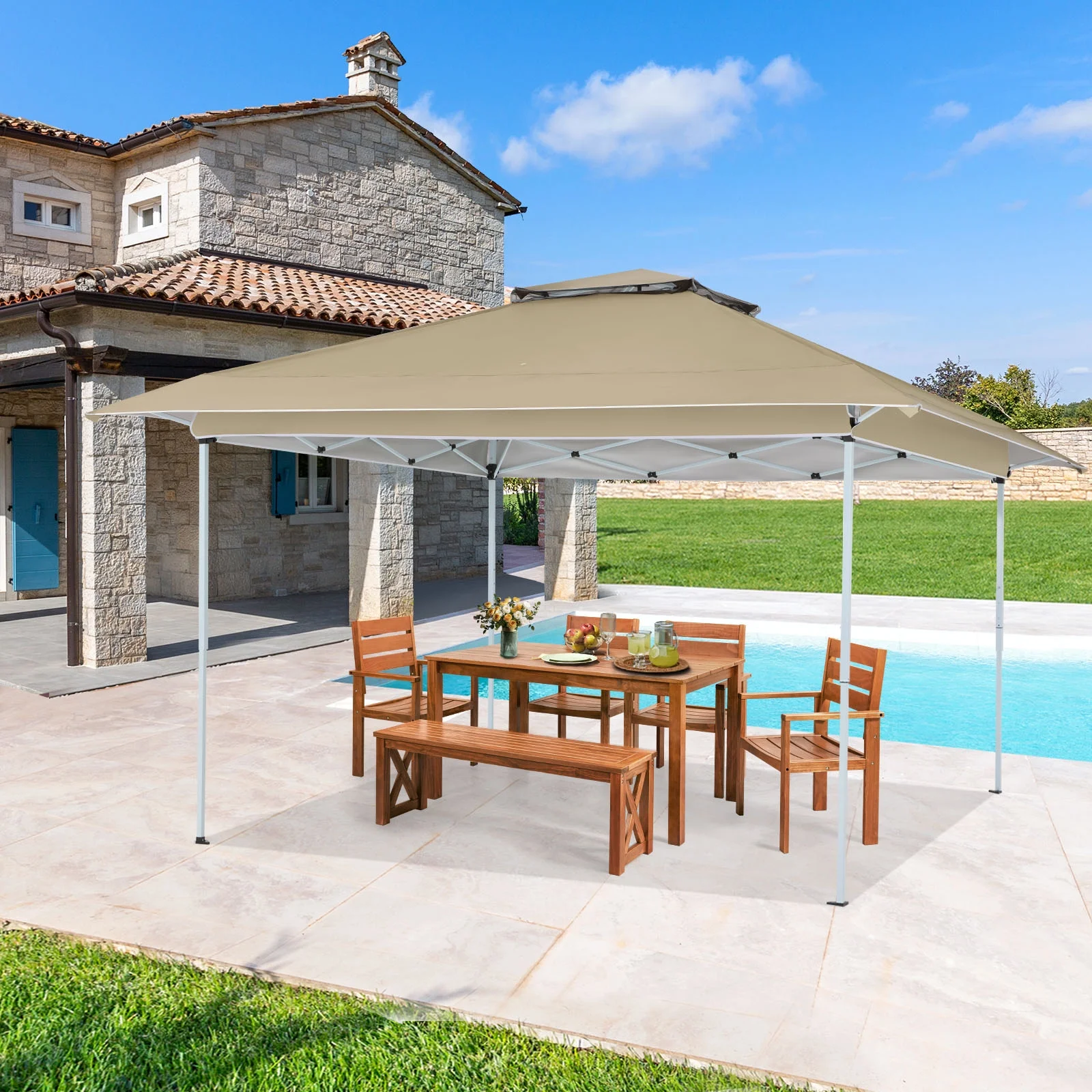 AVAWING 12x12 ft Outdoor Pop-up Canopy Party Tent Easy Setup Patio Wedding Tent, Khaki - Image 8