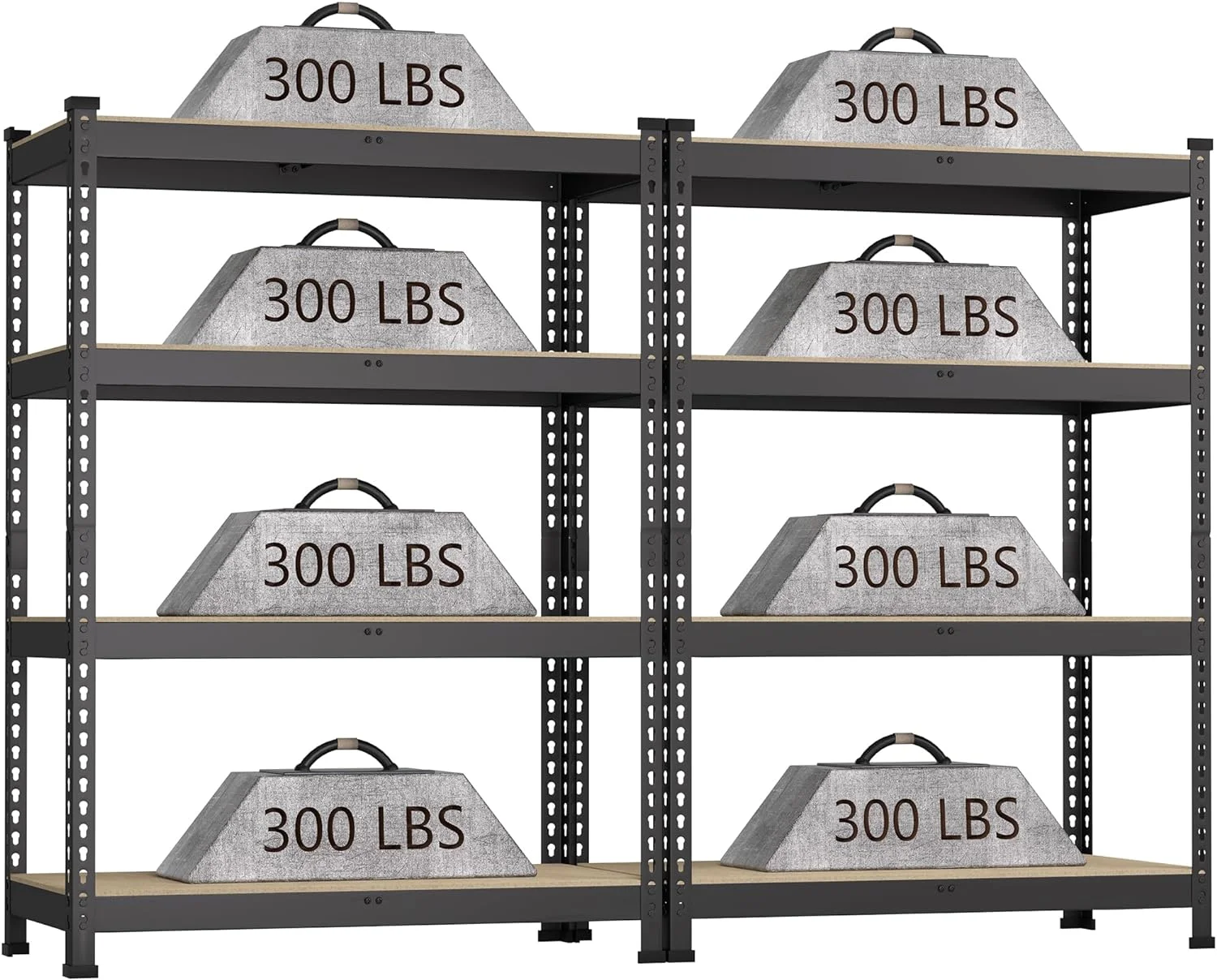 36" W x 16" D x 55" H Adjustable Garage Storage Shelves - 4-Shelf Heavy Duty Shelving Unit, Metal Utility Storage Organizer Racks for Warehouse Pantry Closet Kitchen, Black - Image 9