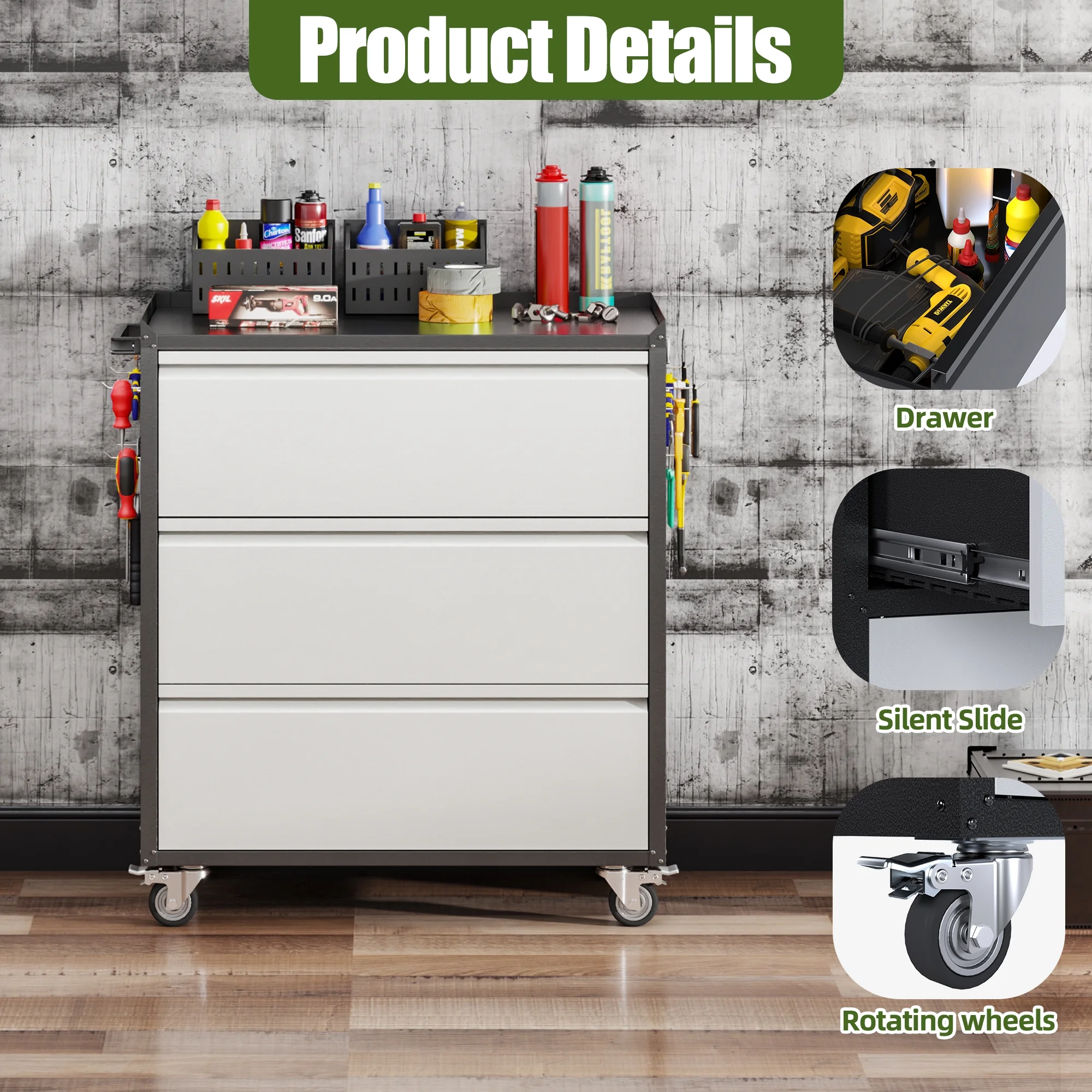 Gaeanet Rolling Tool Storage Cabinet with 5 Adjustable Shelves and Pegboard,Metal Garage Storage Cabinet with Wheels for Garage Home Office Utility Room,71" H-32" W-16" D,Required Assembly, Black - Image 64