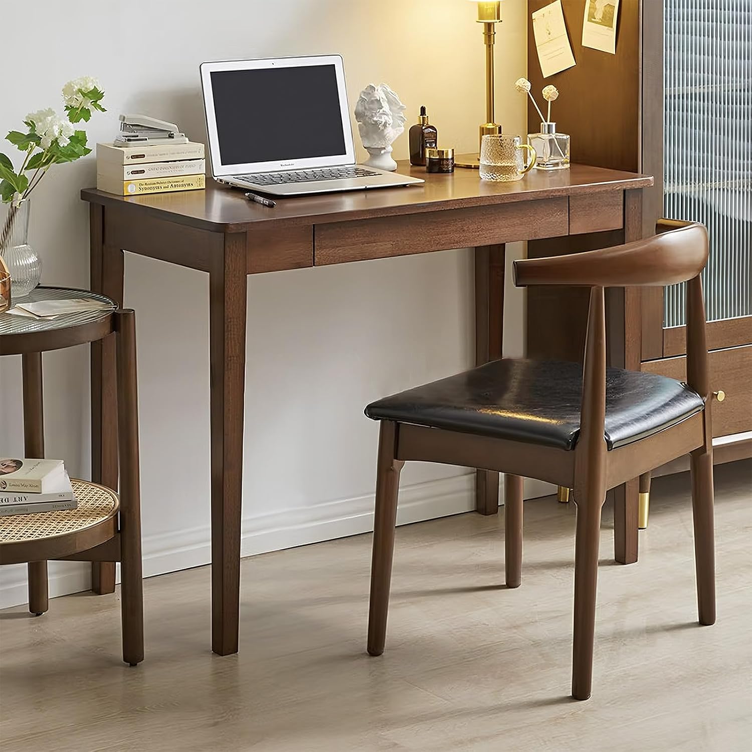 Solid Wood Computer Desk with Drawers, Modern Writing Desk for Home Office, Mid Century Modern Desk, Oak Study Table, 35.4x19.9x29.5 inches (Single Drawer), Walnut - Image 3