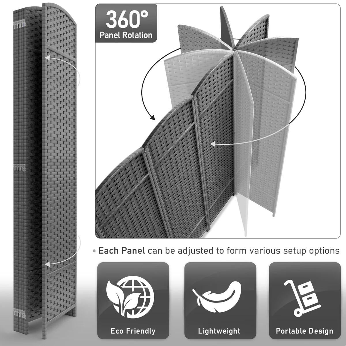 6 Panel Room Divider, 6ft Tall Extra Wide Folding Privacy Screen with Hand-Woven Mesh Panels - Image 29