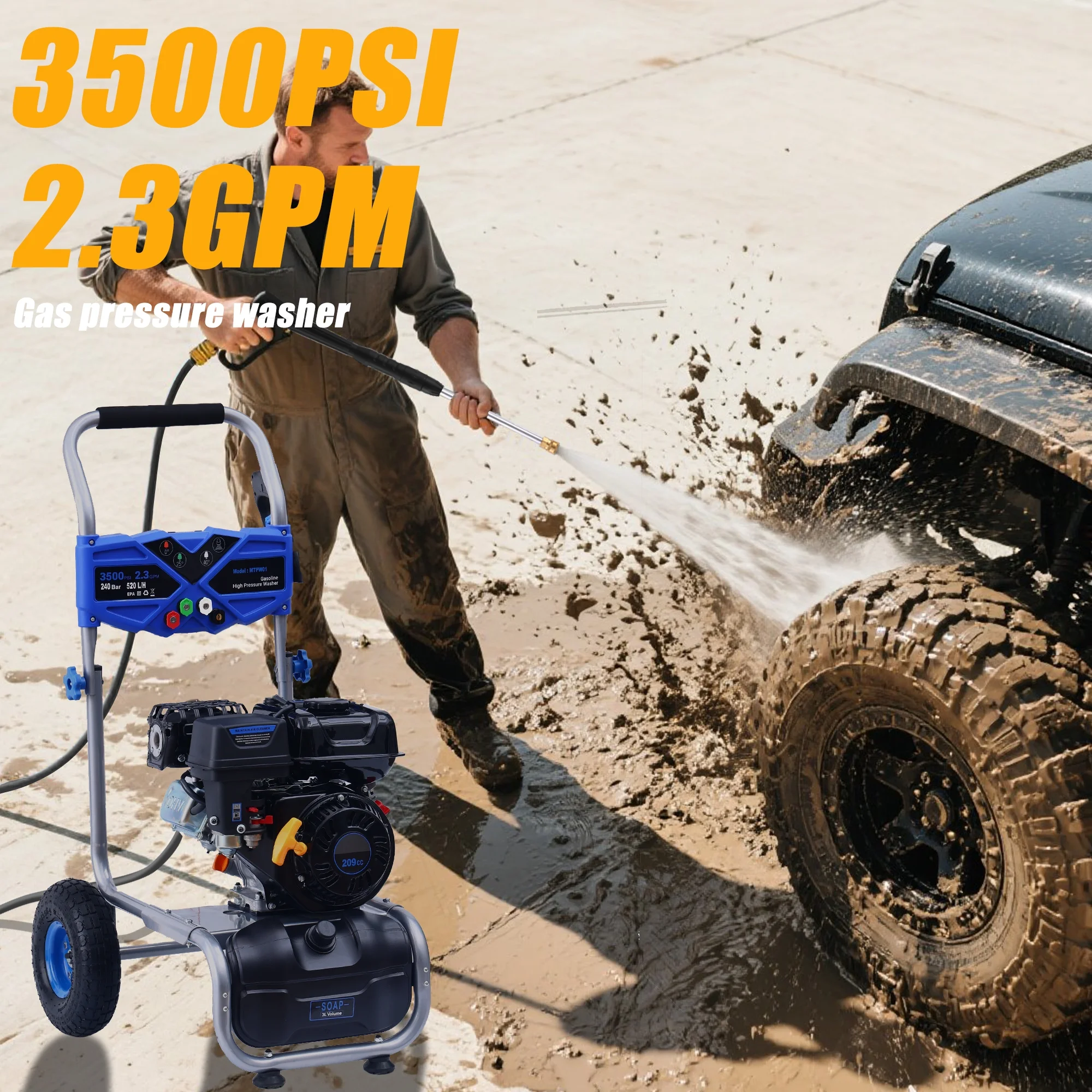 Efurden Gas Pressure Washer, 3500 PSI and 2.3Max GPM Power Washer with 4 Quick Connect Nozzles, 25 Ft Hose for Cleaning Floors, Cars, Patios - Image 3