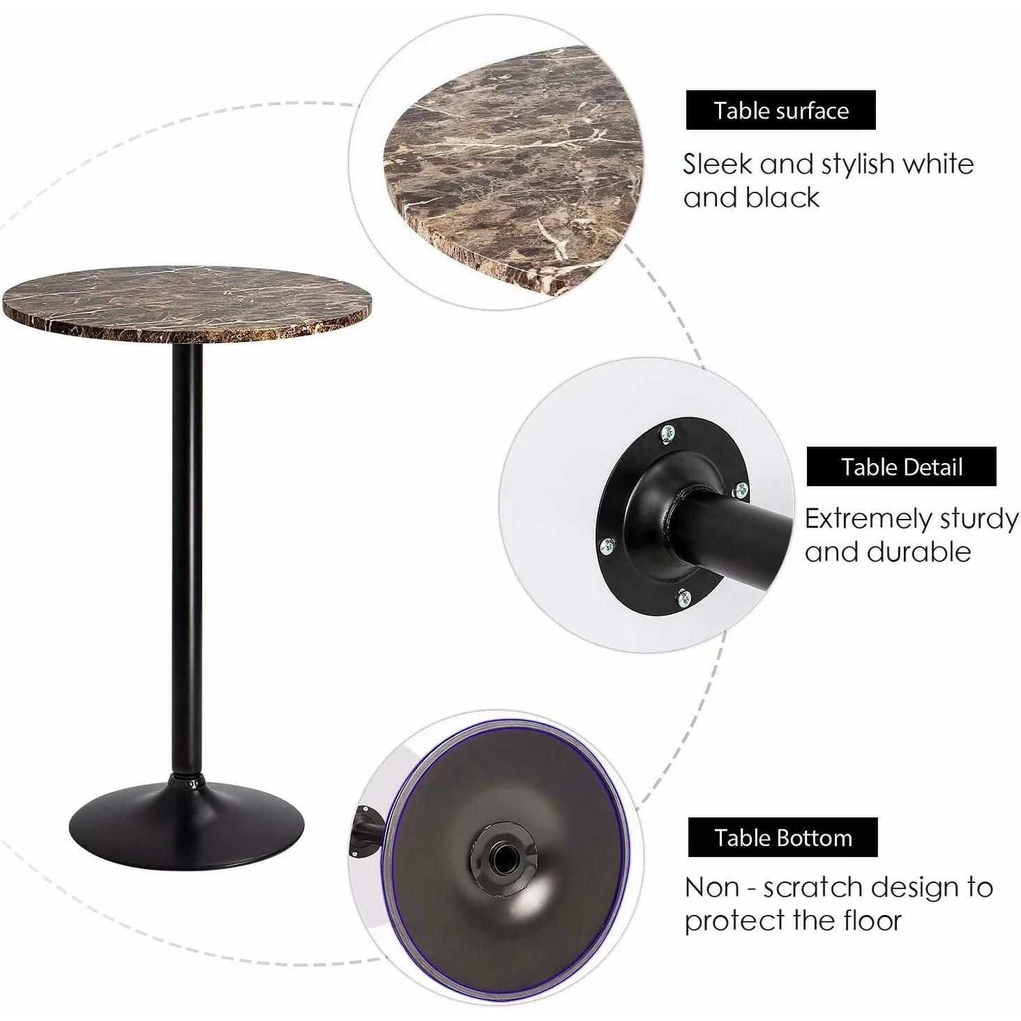 Round Bistro Pub Table, Bar Height Cocktail Table with Metal Base and MDF Top, 23.8 Inch - Image 14