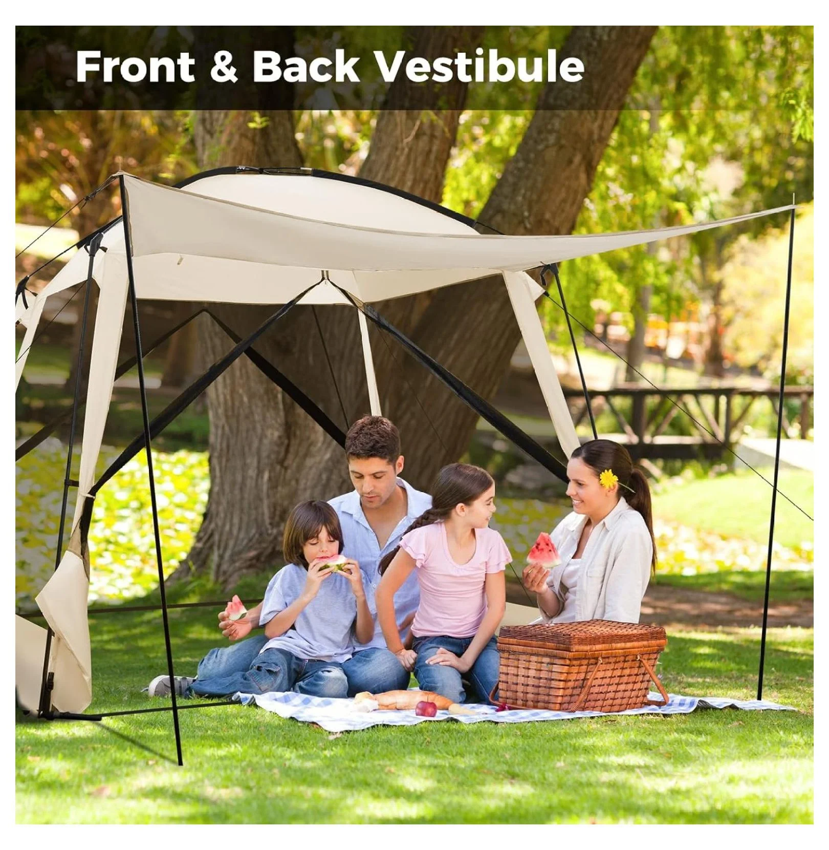 10x10 Screen Tent, Portable Screen House for Camping & Patios - Easy Setup Canopy with Mesh Walls, 2 Doors & Carry Bag Beige - Image 2