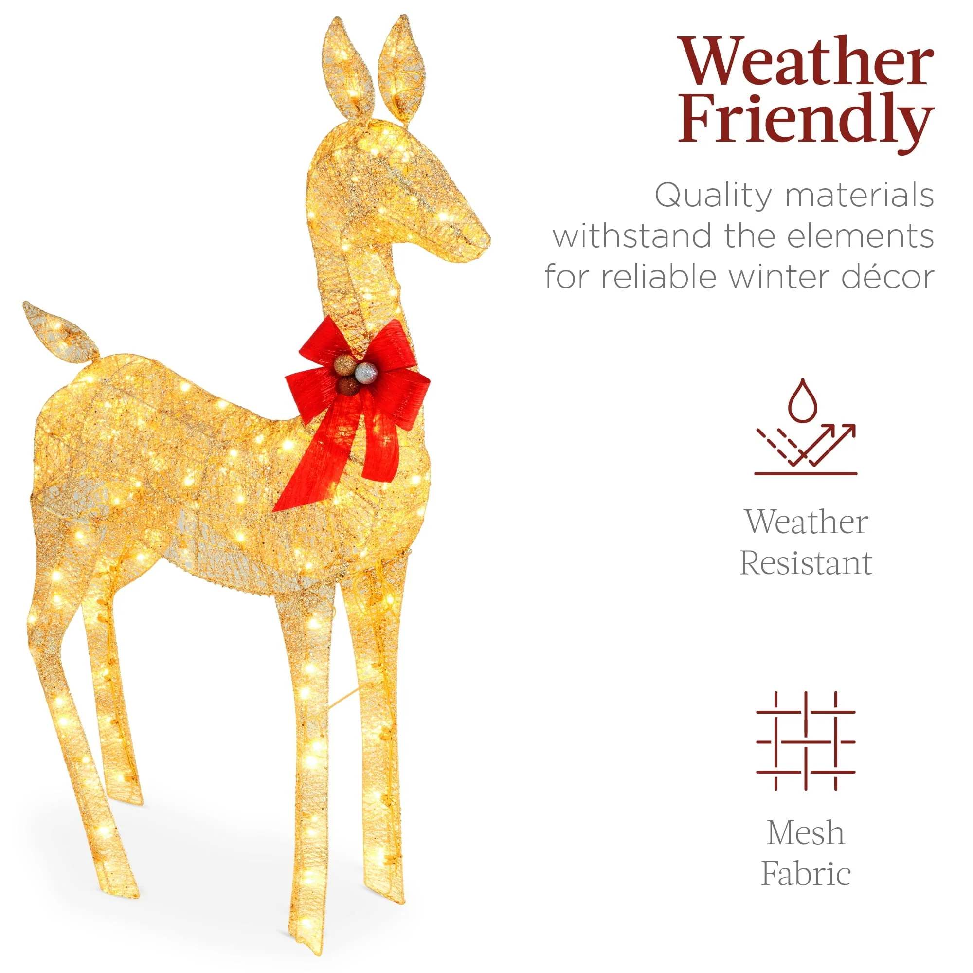 Best Choice Products 2-Piece Lighted Christmas Deer Set Outdoor Yard Decoration with 210 LED Lights, Stakes - Gold - Image 7