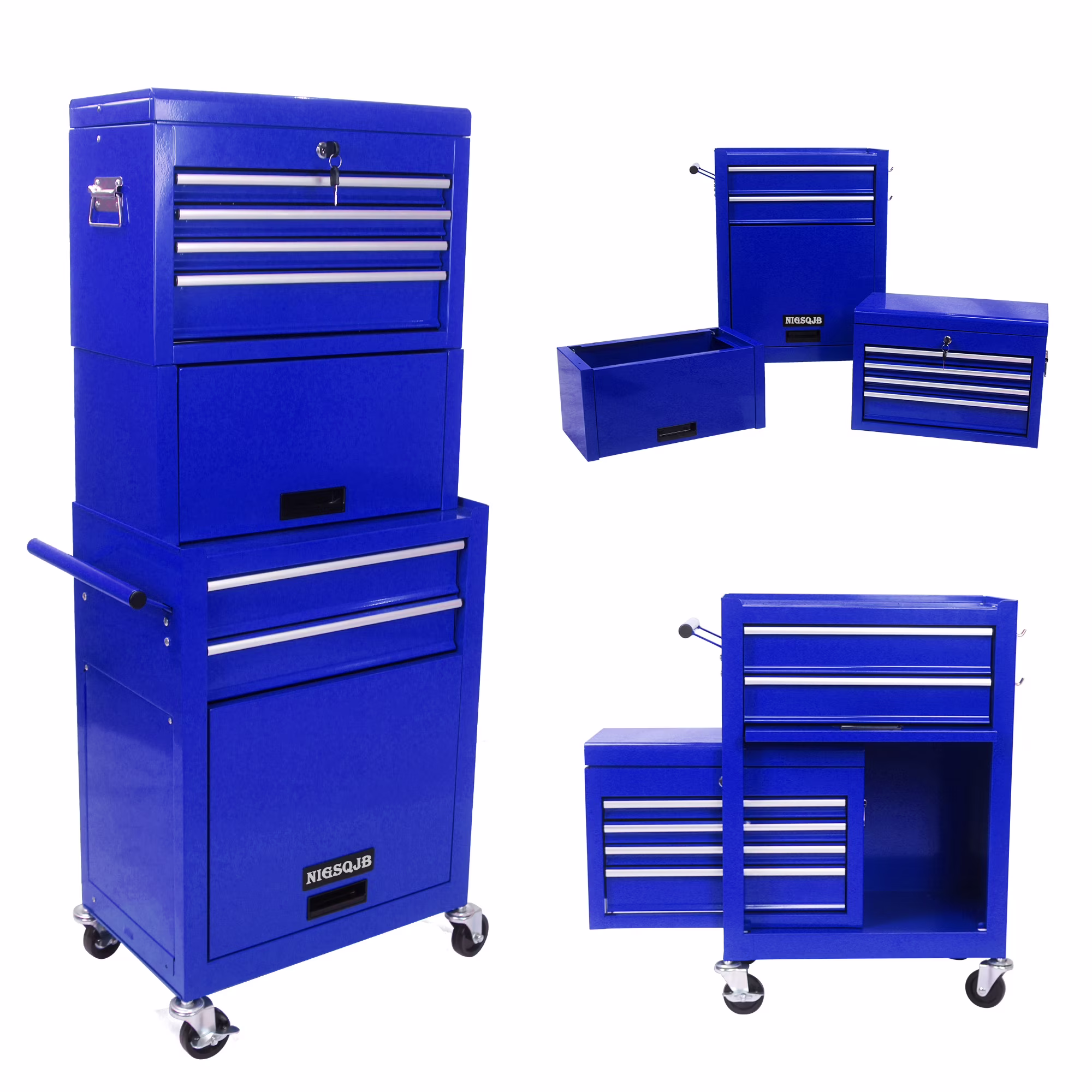 NIGSQJB 3-In-1 Tool Chest on Wheels with 6 Drawers, 52"H Tool Storage Cabinet with Auto Locking System,Detachable Top,Tool Box Organizer for Garage,Workshop,Repair Shop,DIY, Red - Image 5