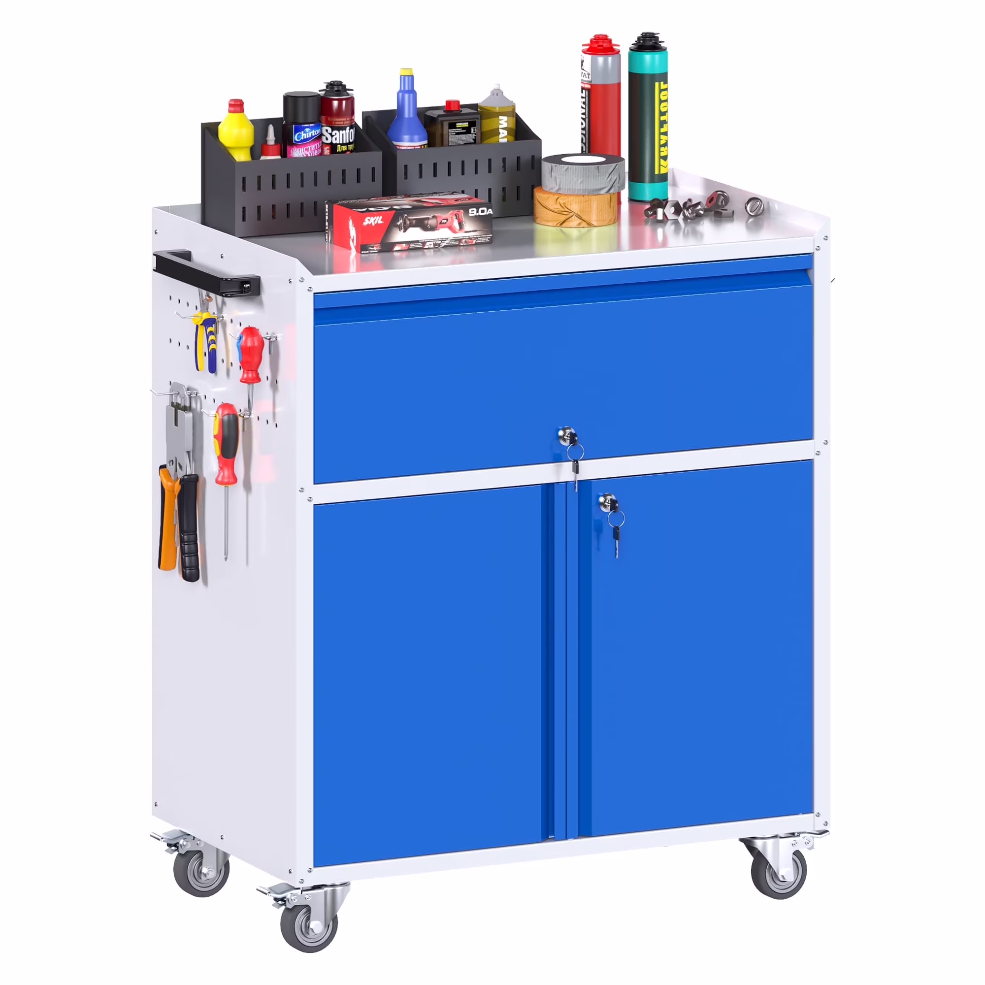 Gaeanet Rolling Tool Storage Cabinet with 5 Adjustable Shelves and Pegboard,Metal Garage Storage Cabinet with Wheels for Garage Home Office Utility Room,71" H-32" W-16" D,Required Assembly, Black - Image 31