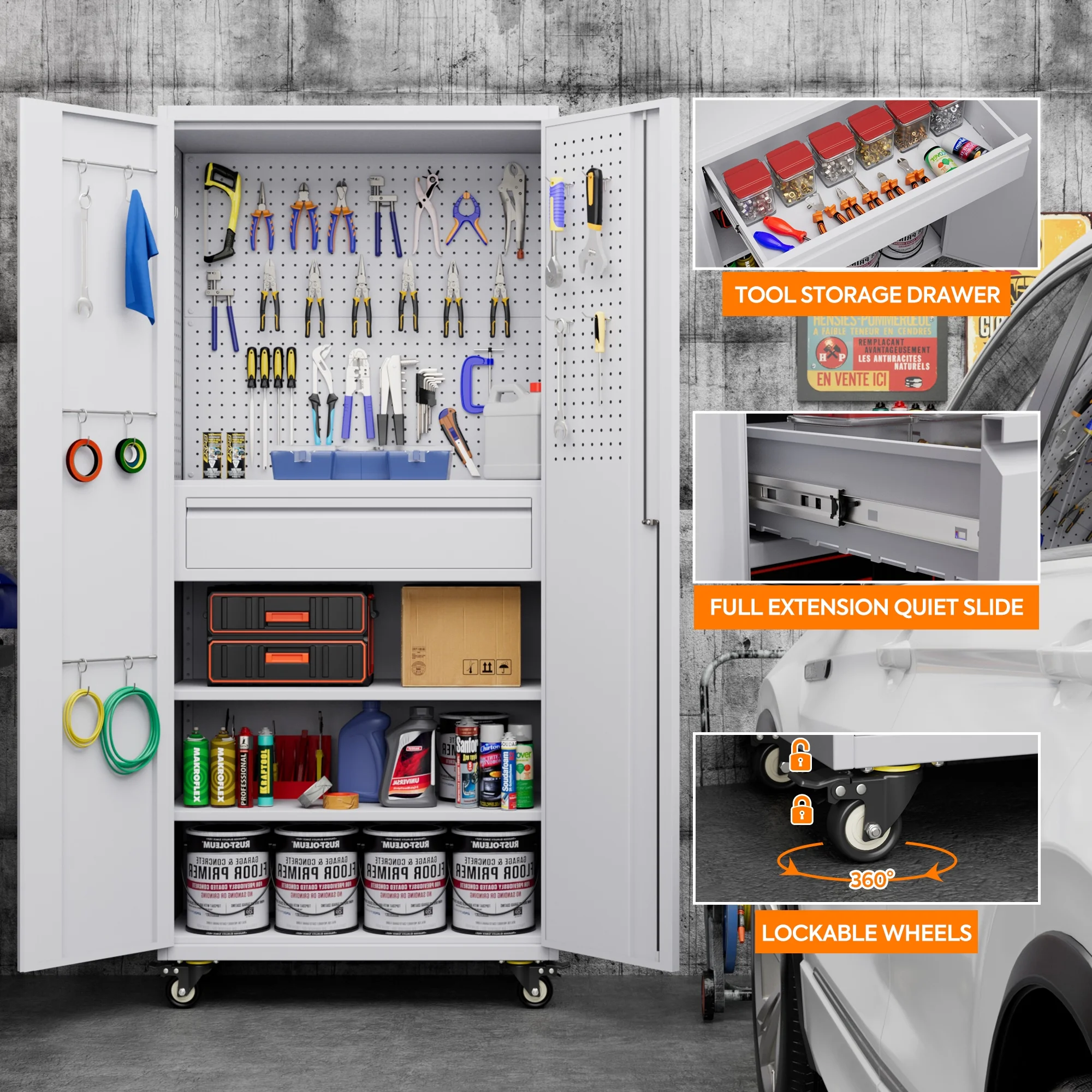 SUPEER 71" Metal Storage Cabinets with Wheels and Pegboards, Industrial Cabinet with 2 Drawers and 2 Adjustable Shelves,, Assembly Required - Image 71