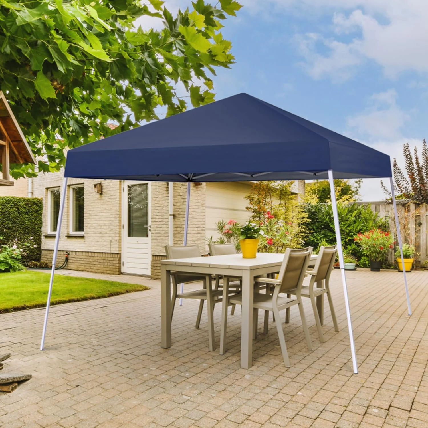 Canopy Tent, 10X10 FT Pop Up Canopy Outdoor Instant Tent Slant Legs with Carrying Bag, Portable Gazebo Shelter for Patio Deck Garden and Beach - 8X8 FT Canopy Cover (Dark Blue) - Image 2