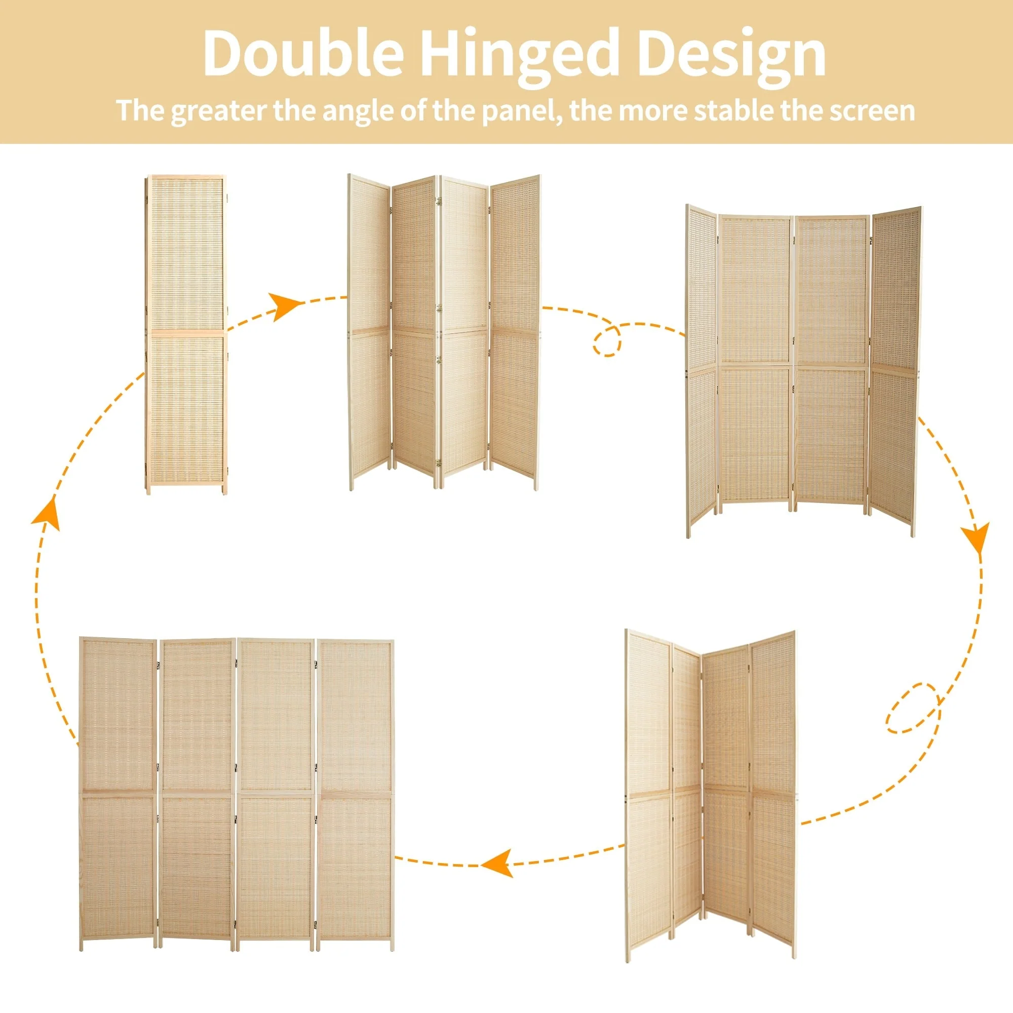 4-Panel Bamboo Folding Partition Screen 6FT Detachable Room Divider - Image 13